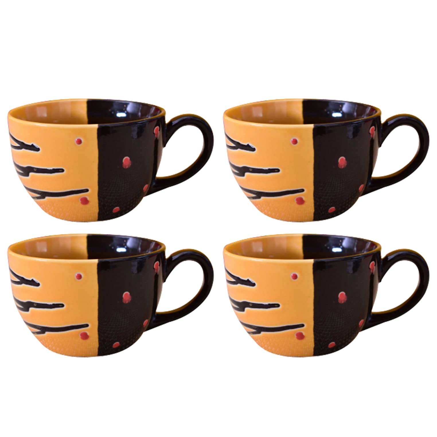 Kunhar Ceramic Soup Mug - Tiger Eye Black, 4 Piece, 350 ML