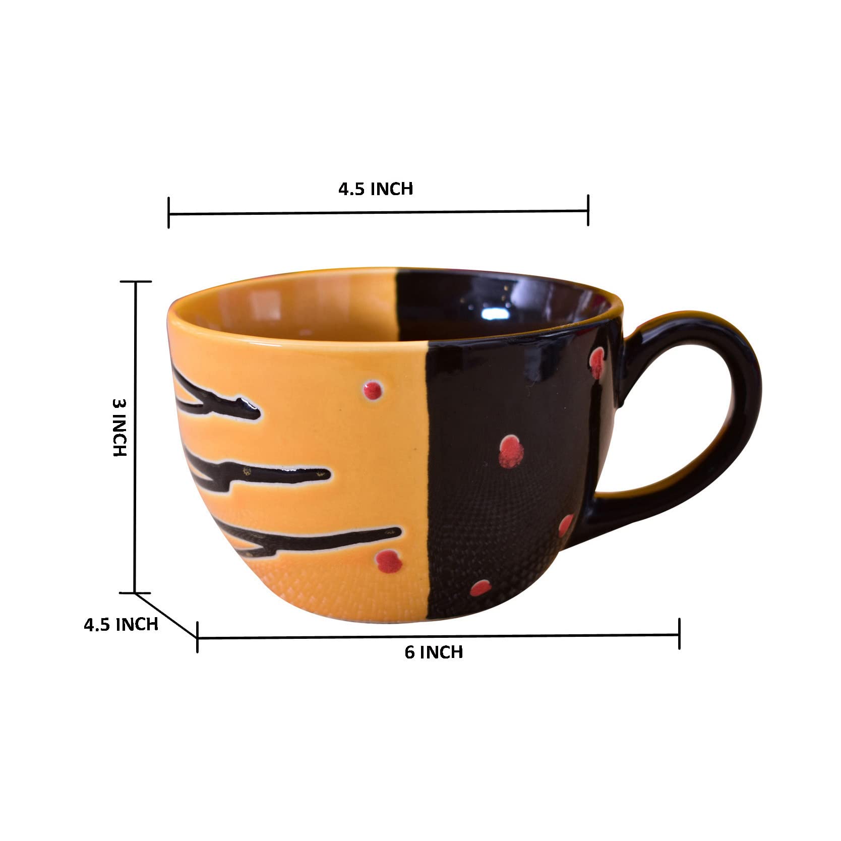 Kunhar Ceramic Soup Mug - Tiger Eye Black, 4 Piece, 350 ML