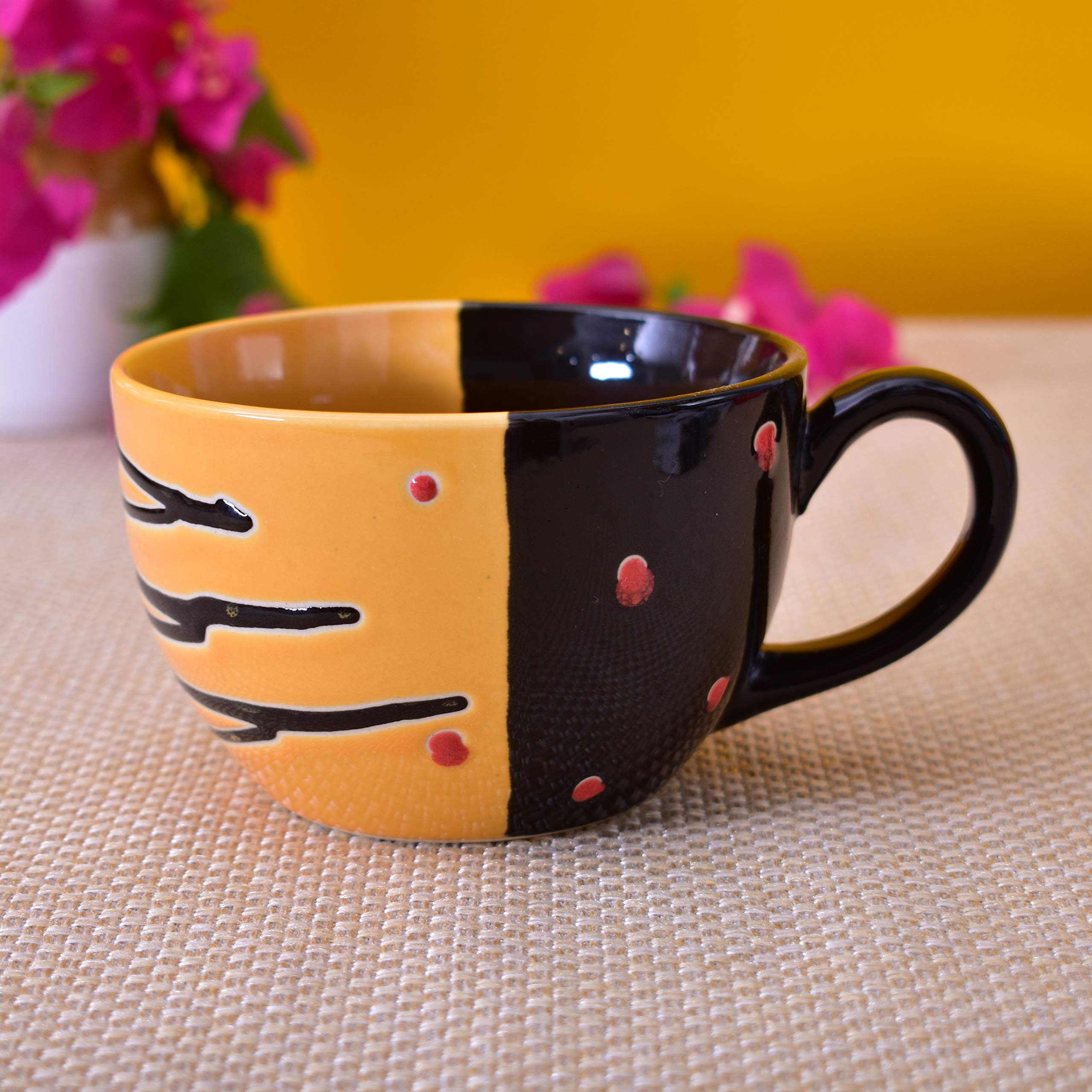Kunhar Ceramic Soup Mug - Tiger Eye Black, 4 Piece, 350 ML