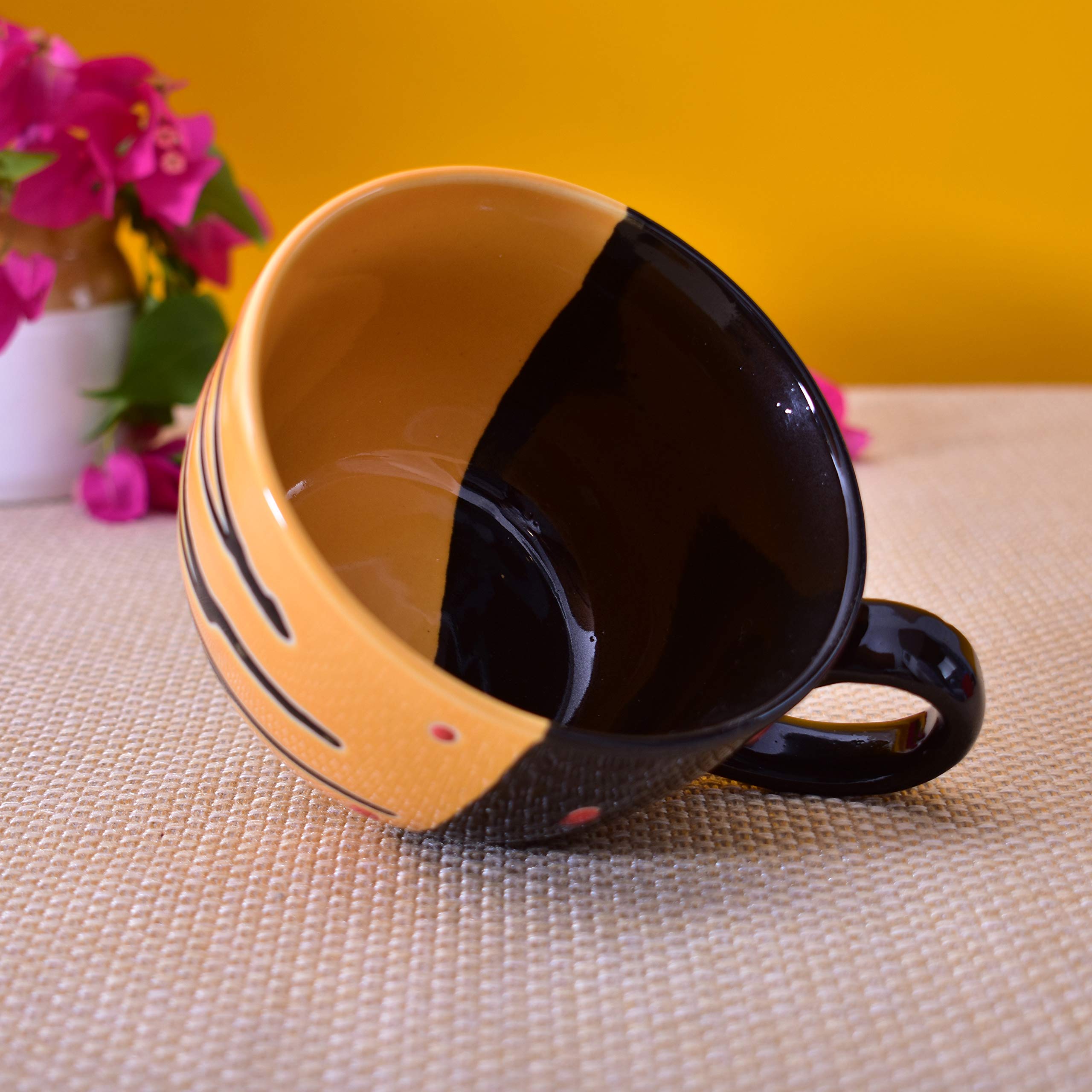 Kunhar Ceramic Soup Mug - Tiger Eye Black, 4 Piece, 350 ML