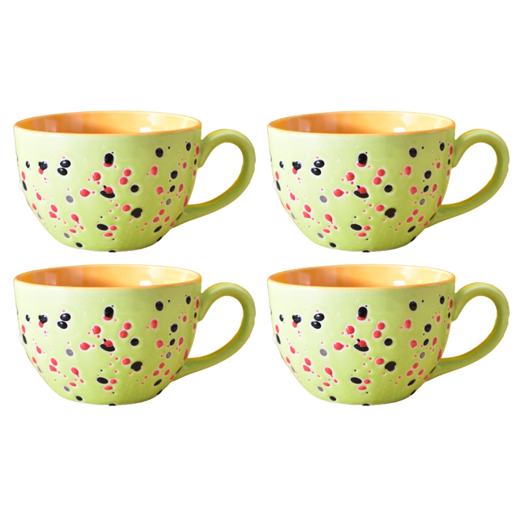 Kunhar Ceramic Soup Mug - Wild Willow, 4 Piece, 350 ML