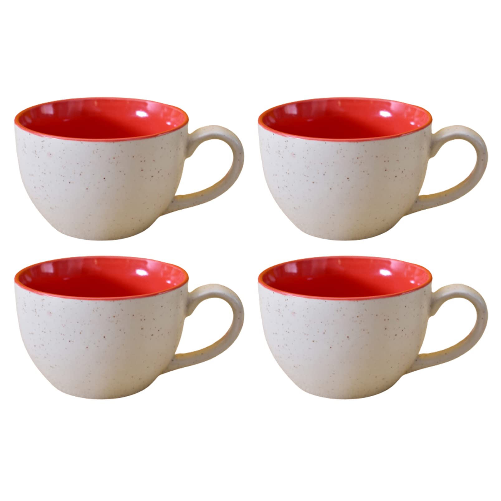 Kunhar Ceramic Soup Mug - White Red, 4 Piece, 350 ML