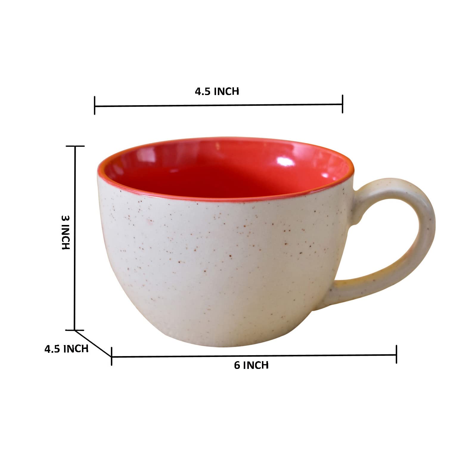 Kunhar Ceramic Soup Mug - White Red, 4 Piece, 350 ML
