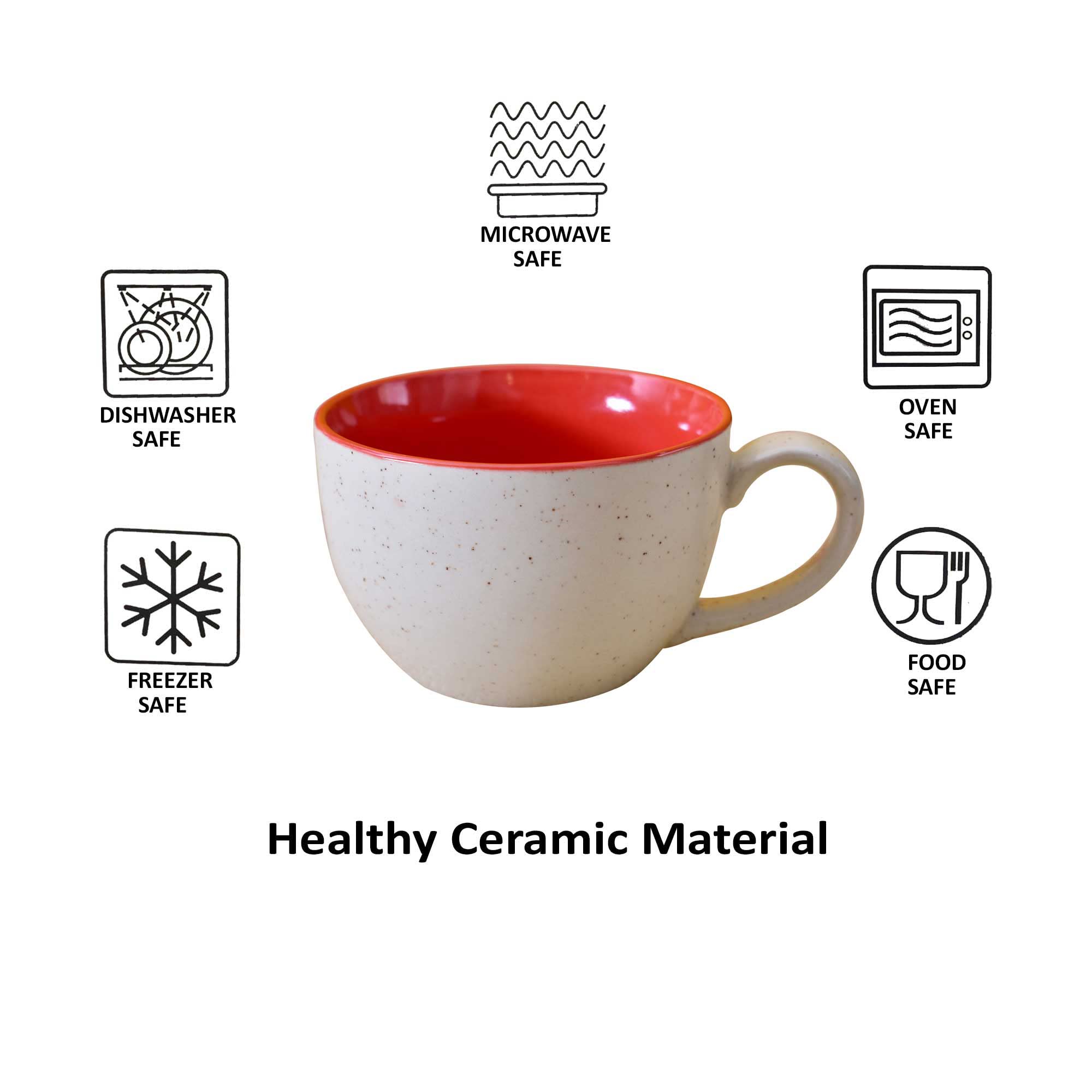 Kunhar Ceramic Soup Mug - White Red, 4 Piece, 350 ML