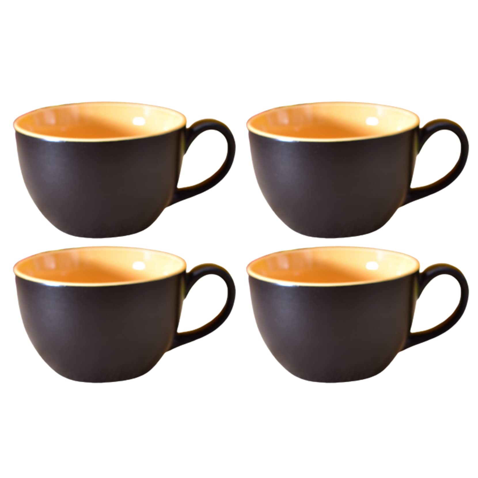 Kunhar Ceramic Soup Mug - Black Orange, 4 Piece, 350 ML