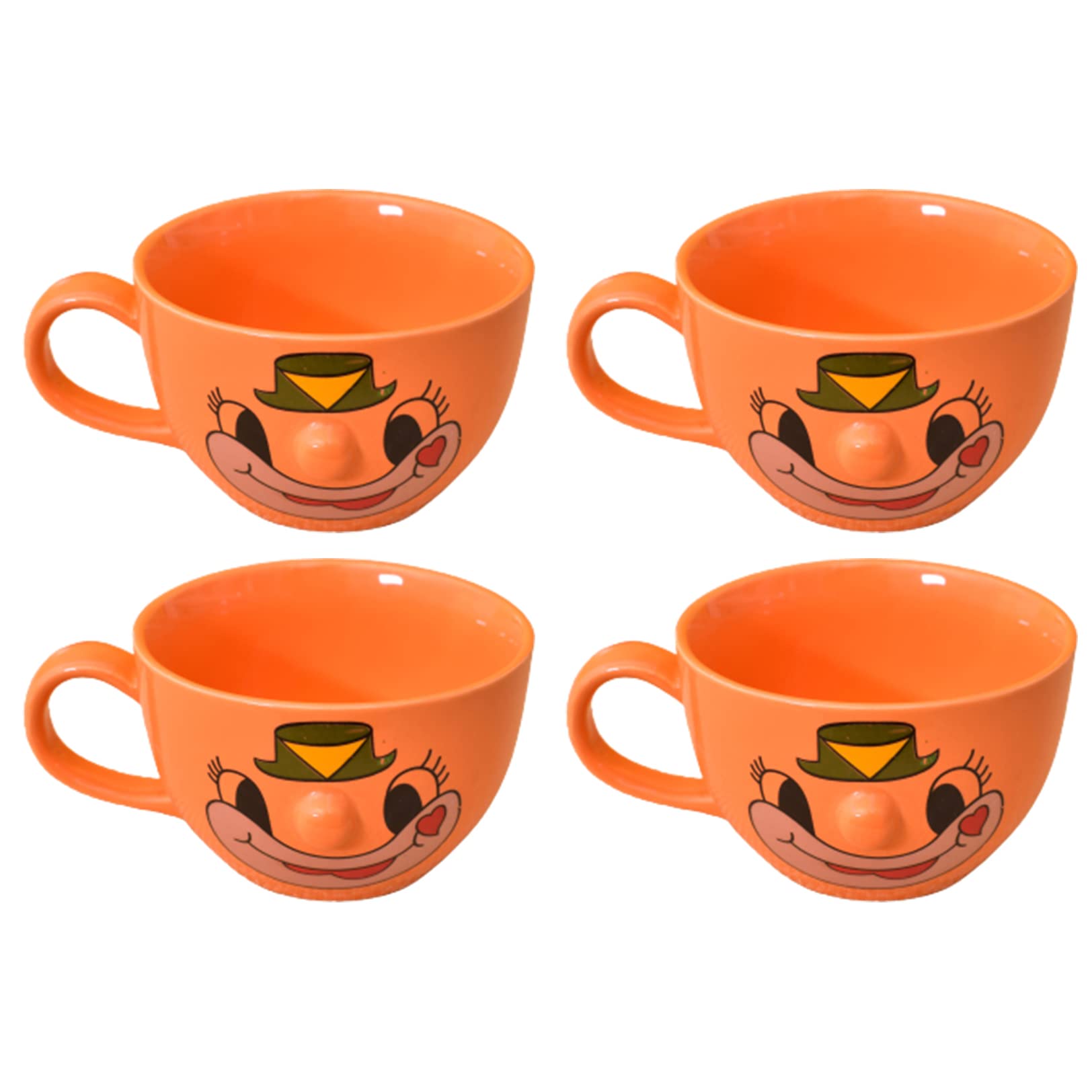Kunhar Ceramic Soup Mug - Orange, 4 Piece, 350 ML