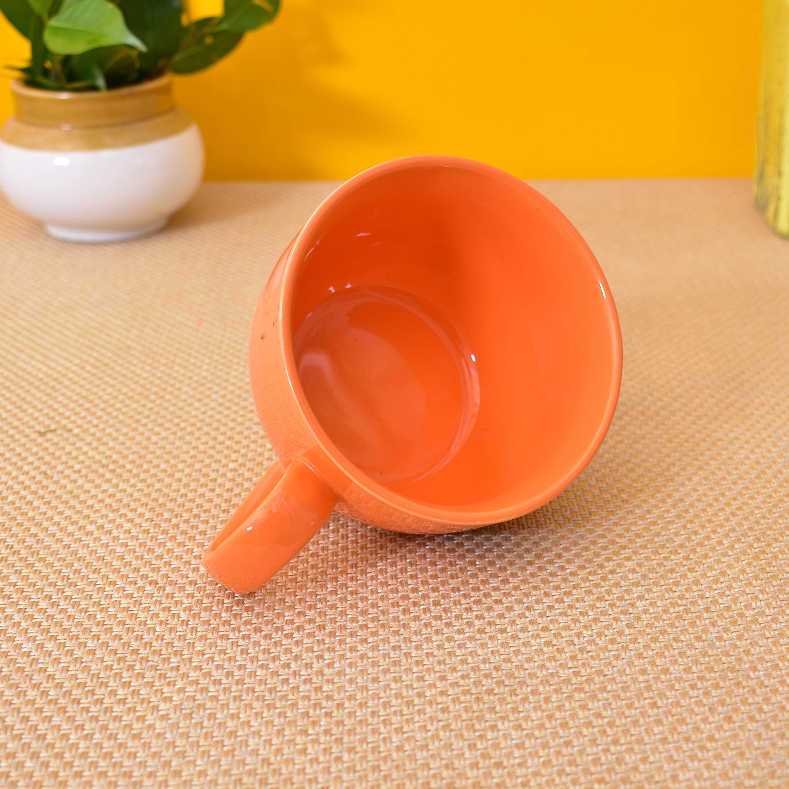 Kunhar Ceramic Soup Mug - Orange, 4 Piece, 350 ML