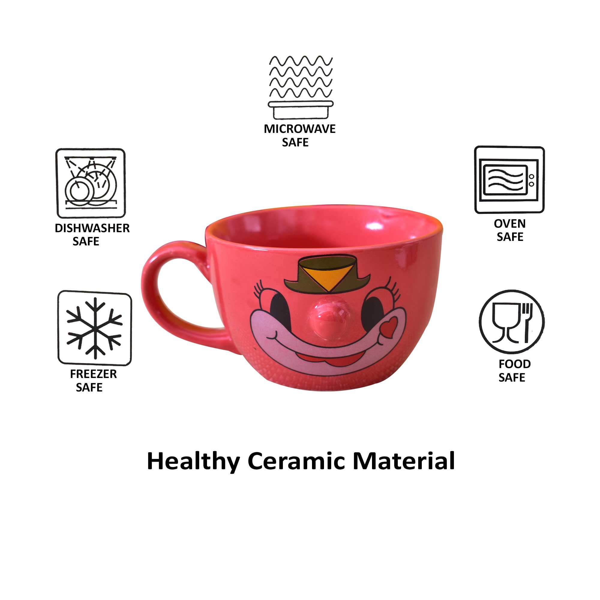 Kunhar Ceramic Soup Mug - Light Red, 4 Piece, 350 ML