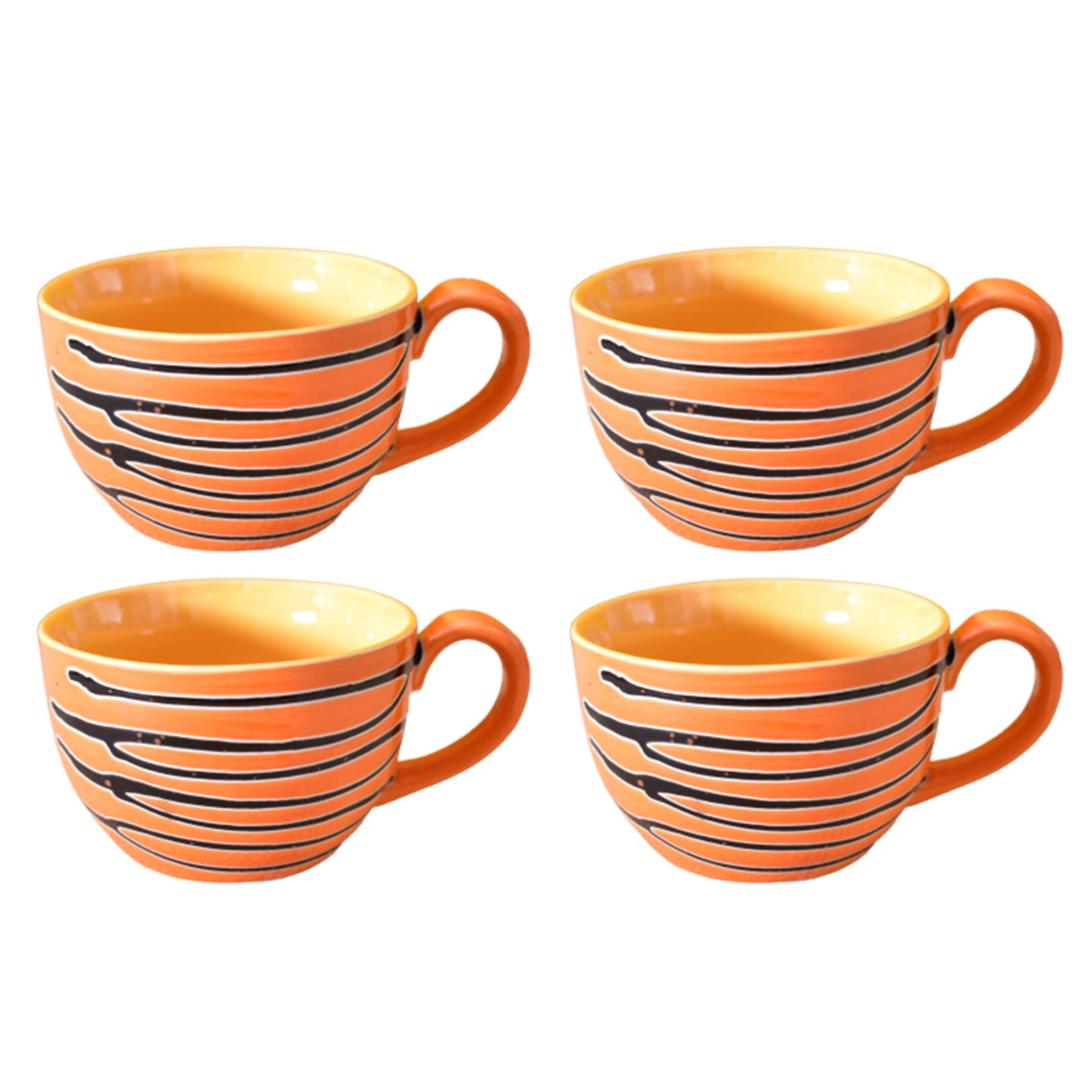 Kunhar Ceramic Soup Mug - Burning Orange, 4 Piece, 350 ML