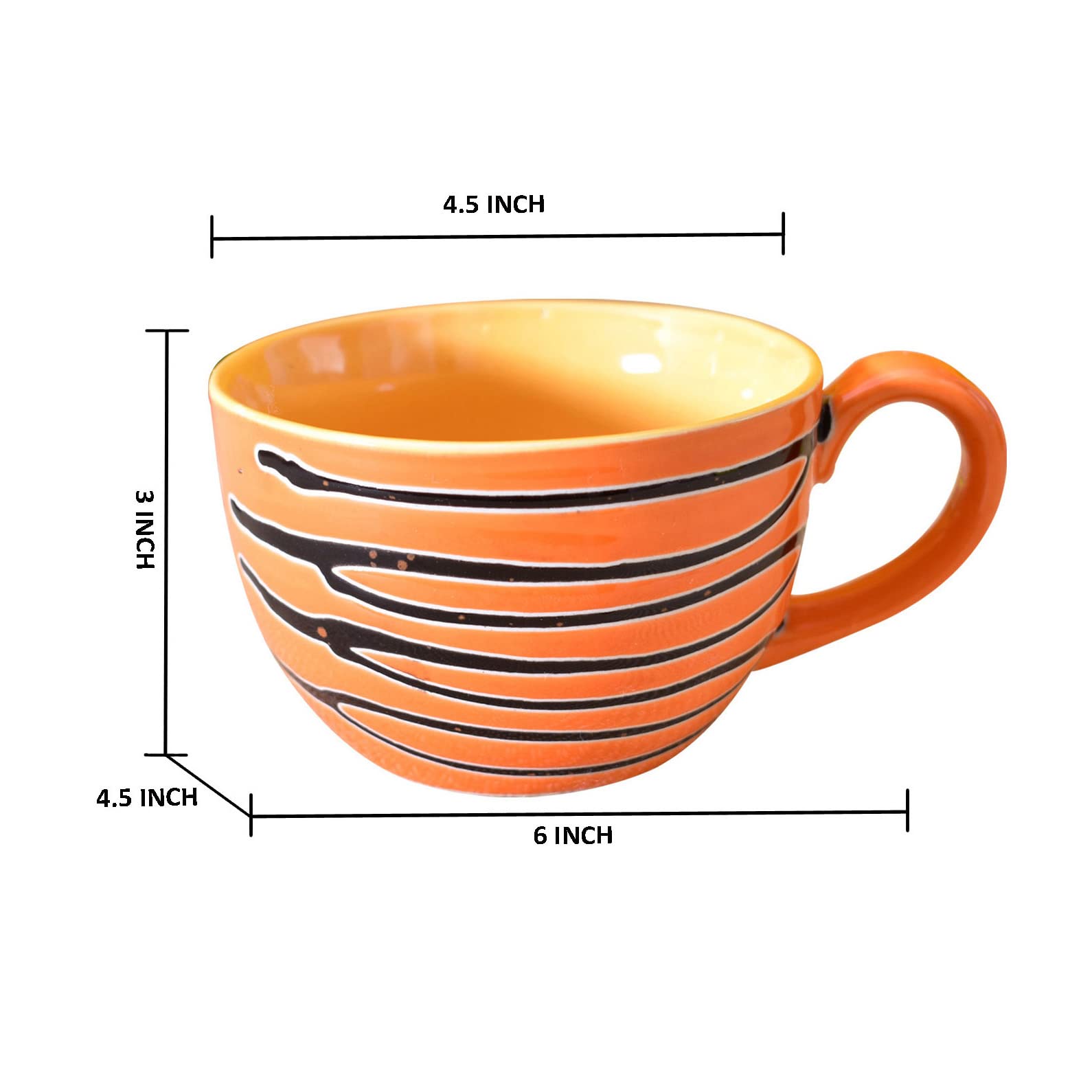Kunhar Ceramic Soup Mug - Burning Orange, 4 Piece, 350 ML