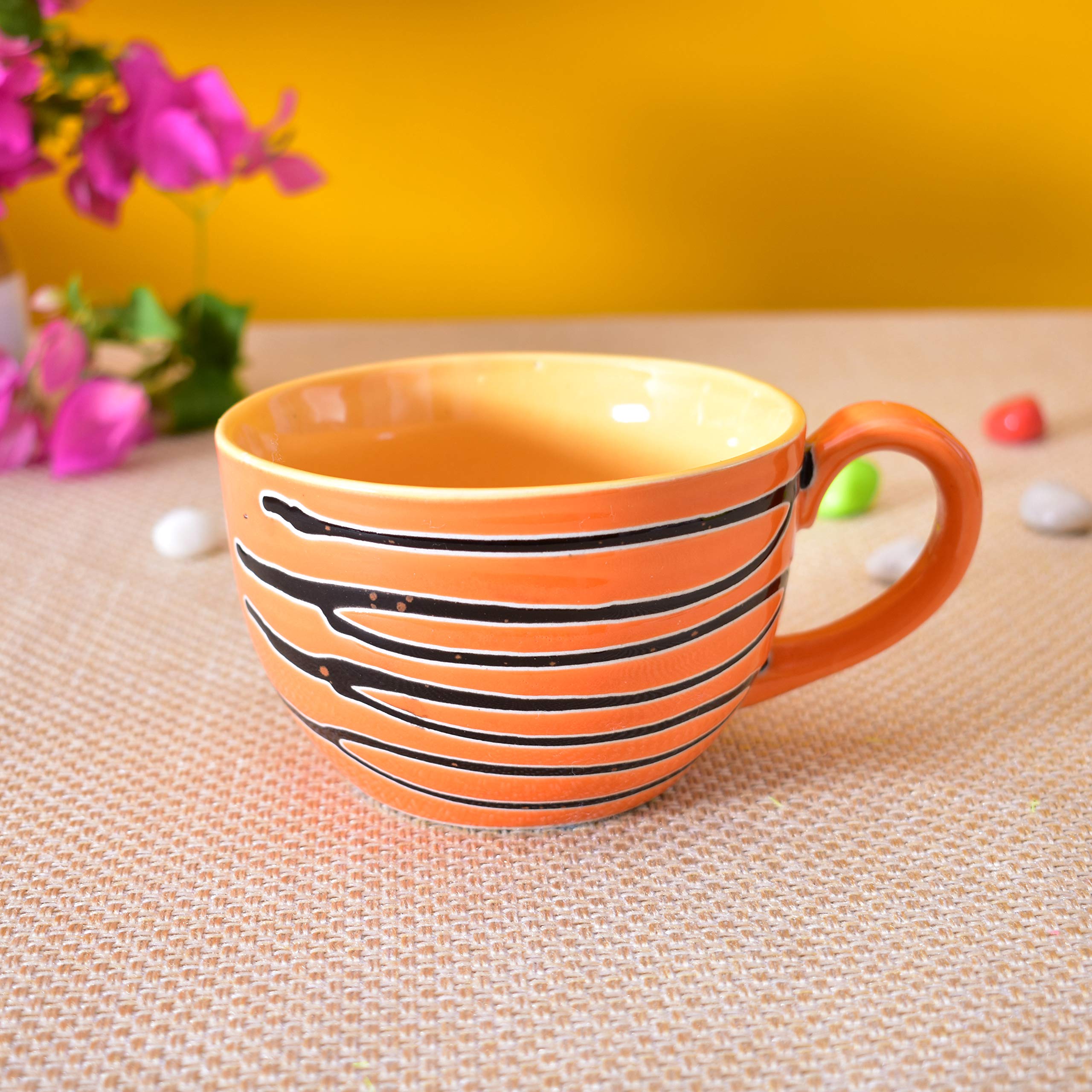 Kunhar Ceramic Soup Mug - Burning Orange, 4 Piece, 350 ML