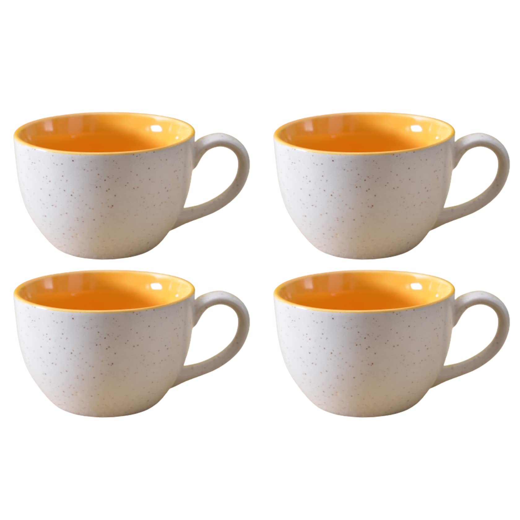 Kunhar Ceramic Soup Mug - White Yellow, 4 Piece, 350 ML