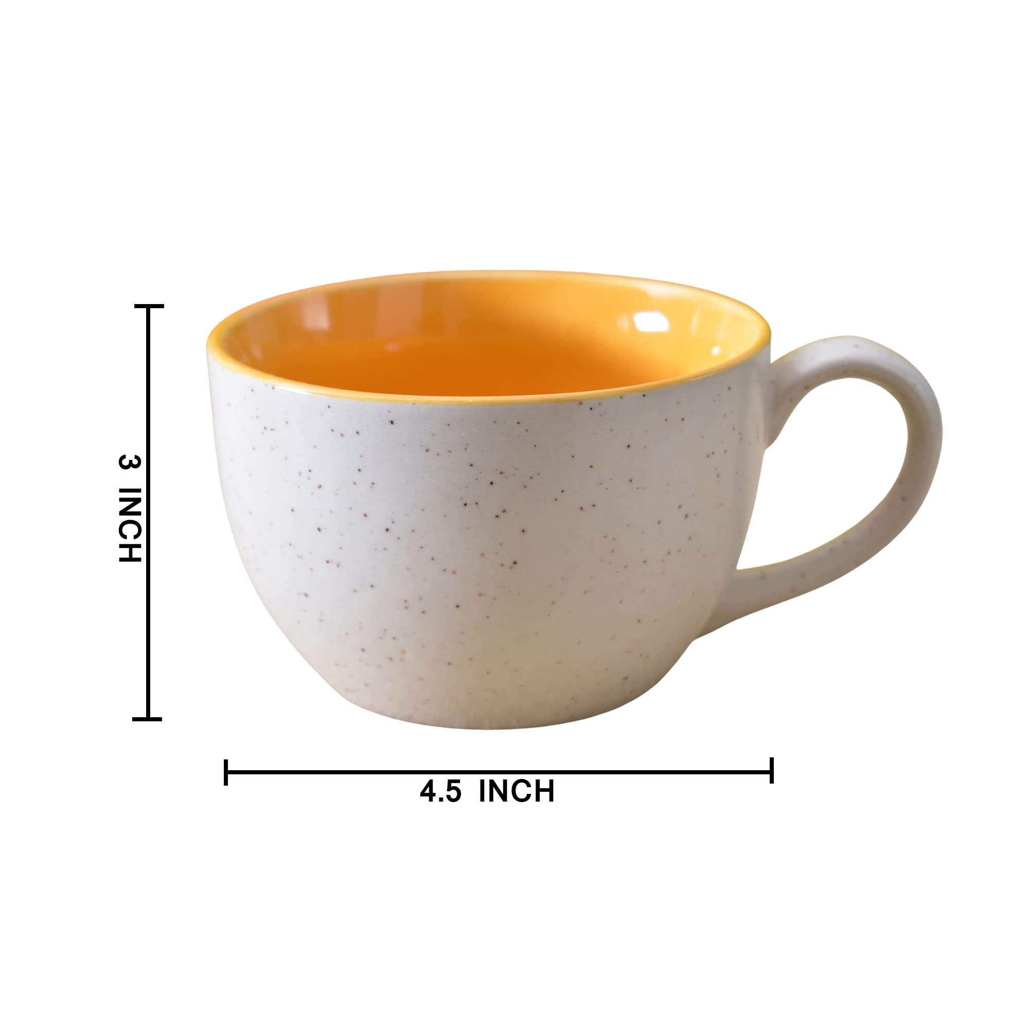 Kunhar Ceramic Soup Mug - White Yellow, 4 Piece, 350 ML