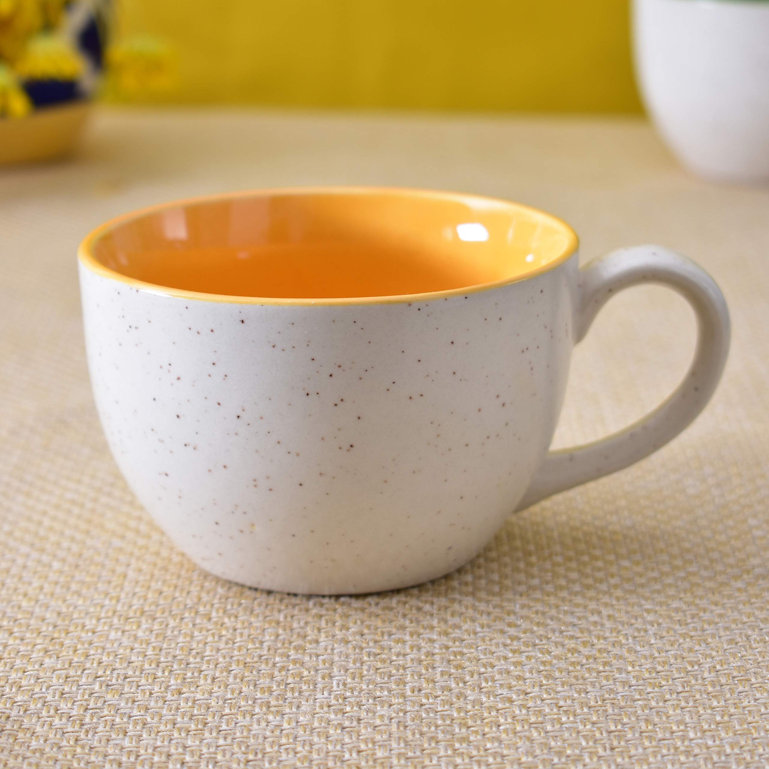 Kunhar Ceramic Soup Mug - White Yellow, 4 Piece, 350 ML
