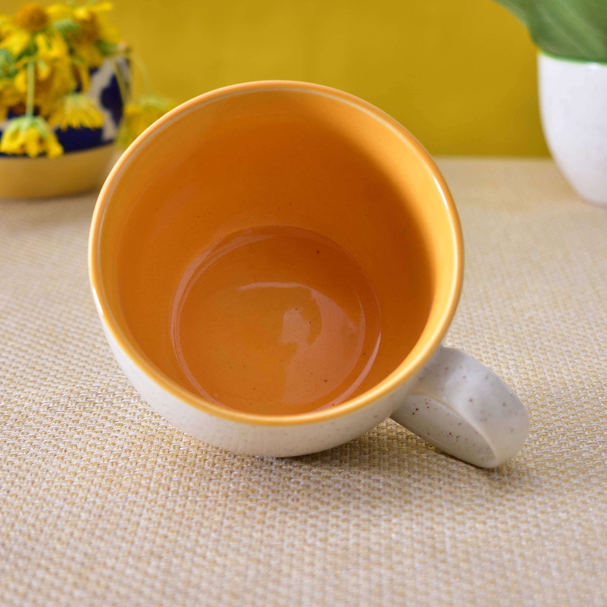 Kunhar Ceramic Soup Mug - White Yellow, 4 Piece, 350 ML