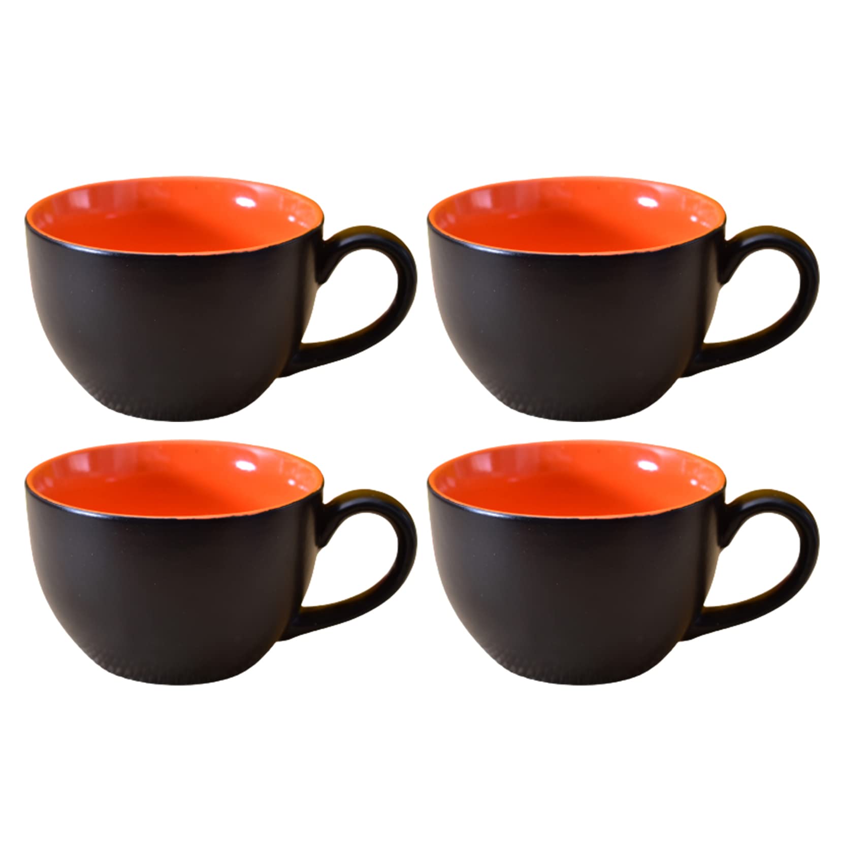 Kunhar Ceramic Soup Mug - Black Red, 4 Piece, 350 ML