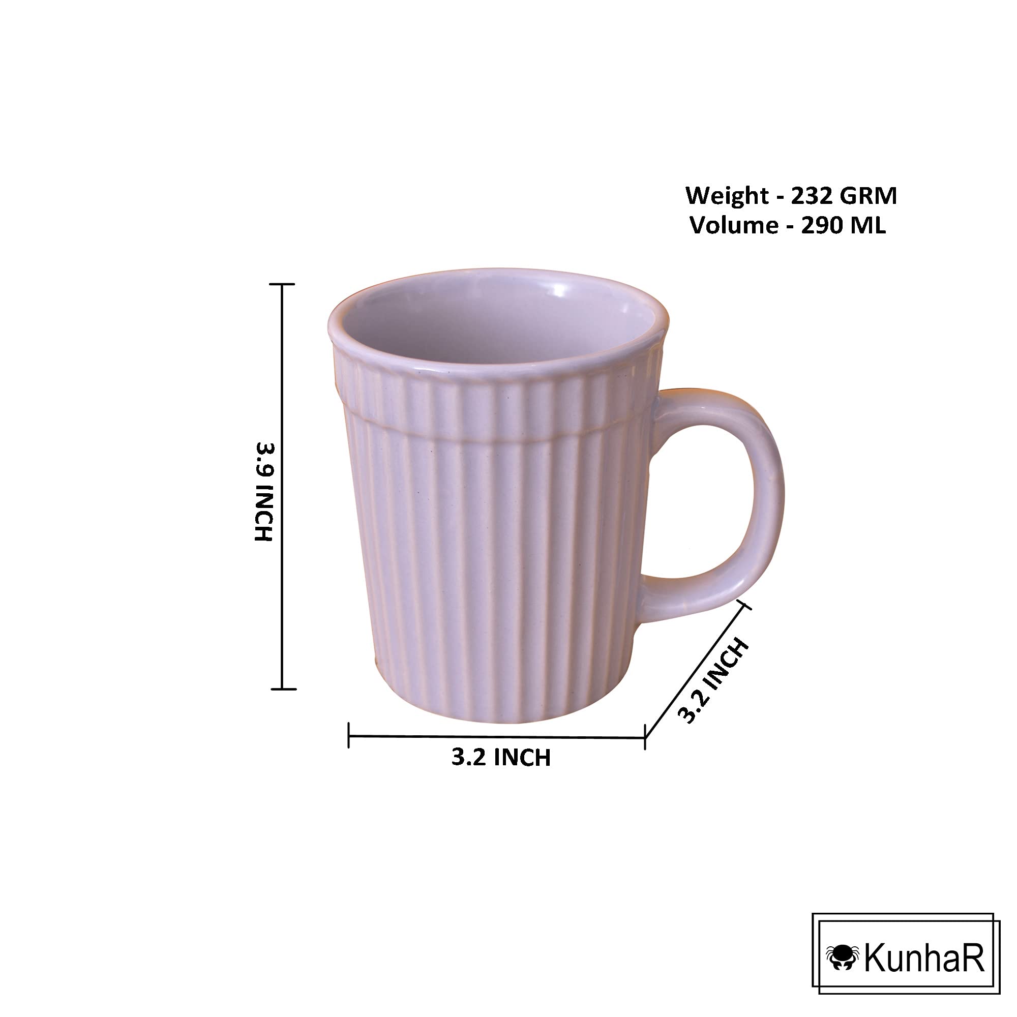 Kunhar Ceramic Coffee Mugs - 4 Piece, Baby Blue, 290ml