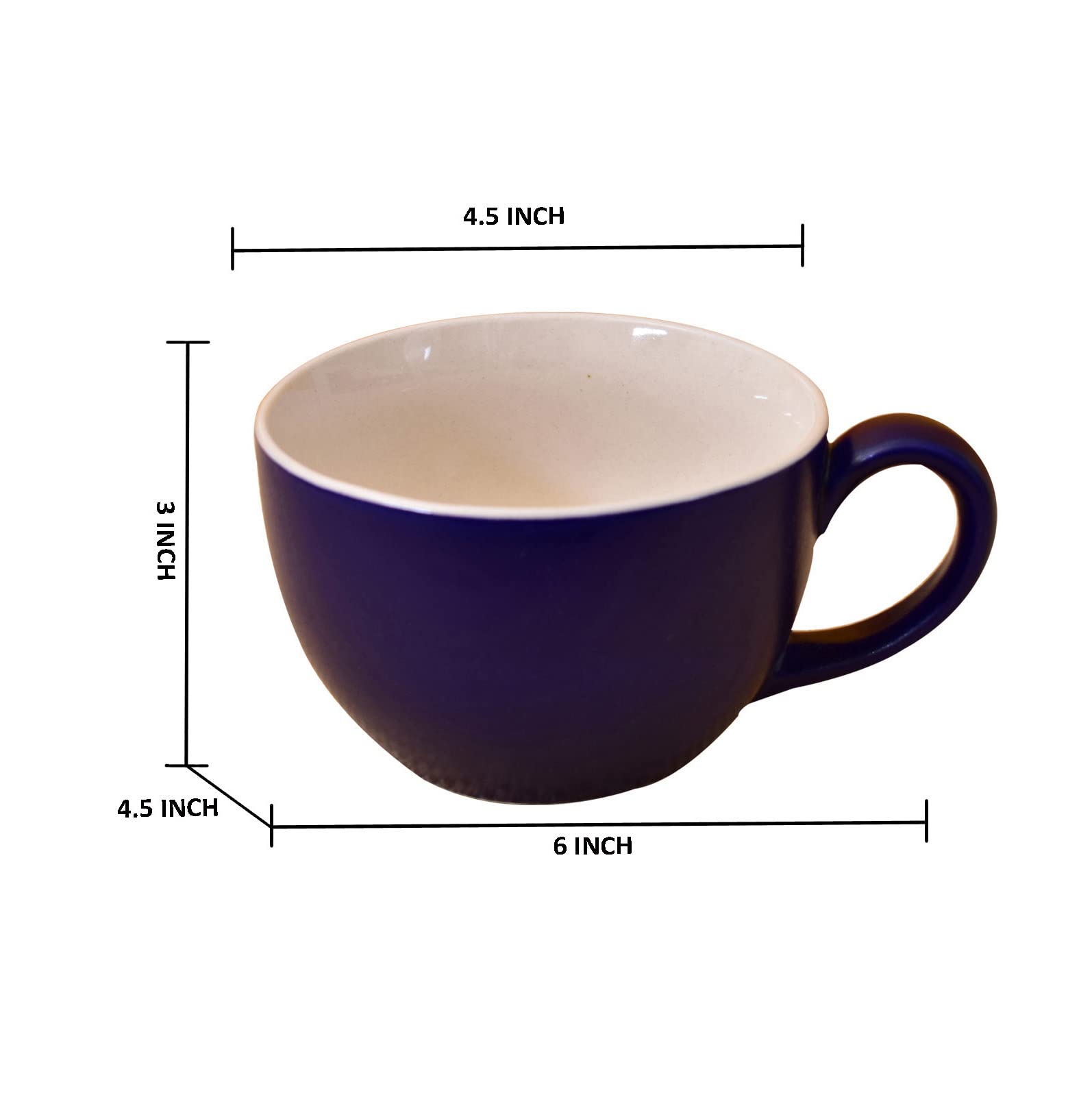 Kunhar Ceramic Soup Mug - White Blue, 4 Piece, 350 ML