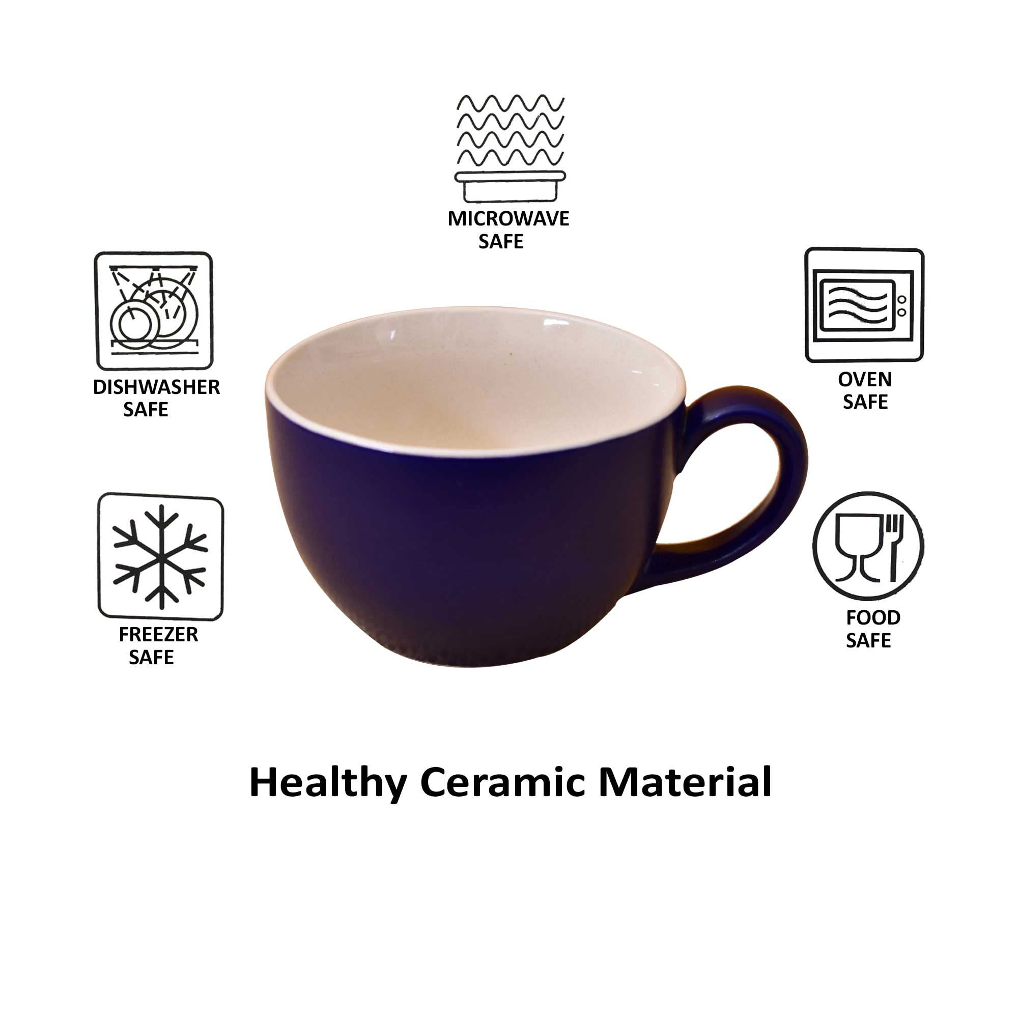 Kunhar Ceramic Soup Mug - White Blue, 4 Piece, 350 ML