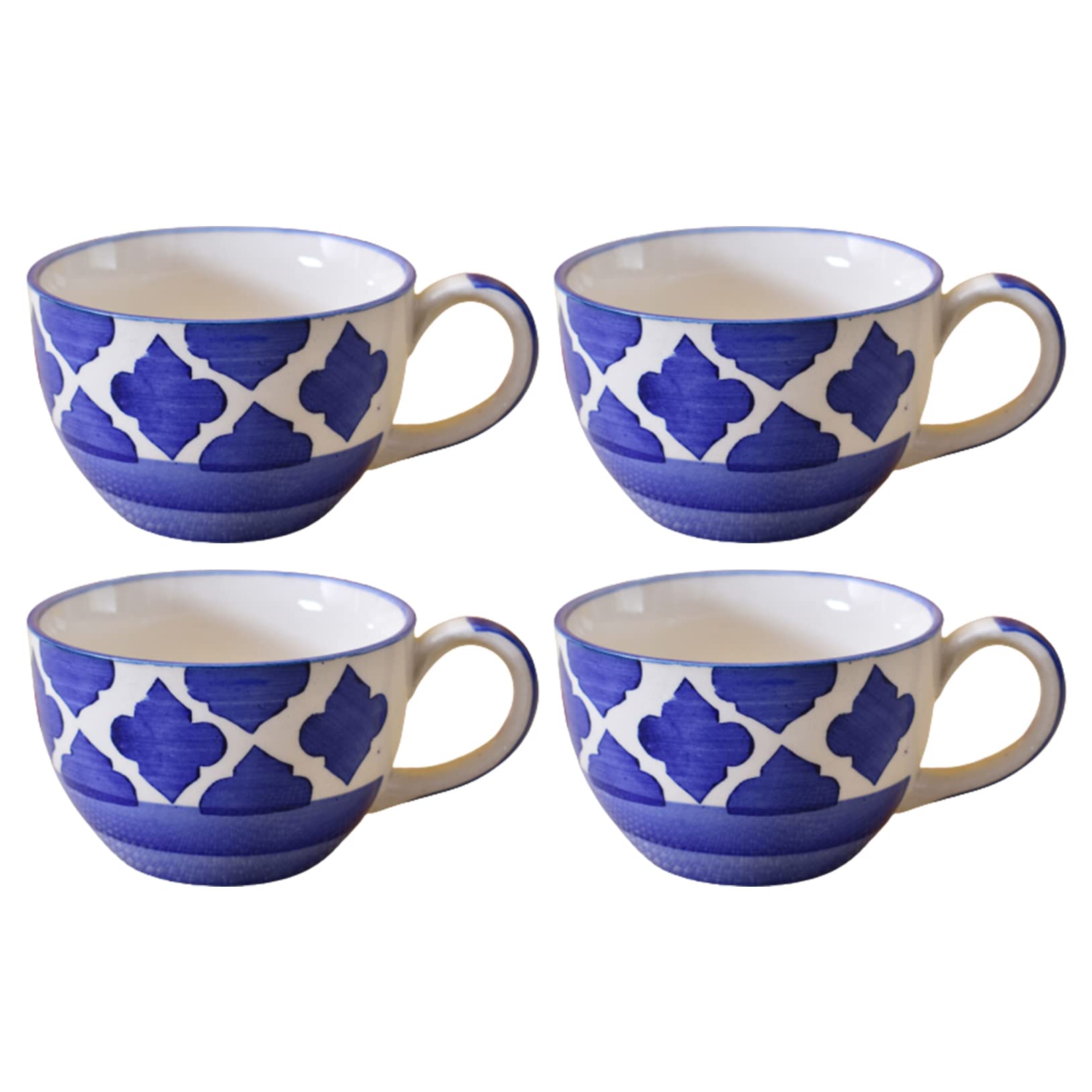 Kunhar Ceramic Soup Mug - Blue Chidi, 4 Piece, 350 ML