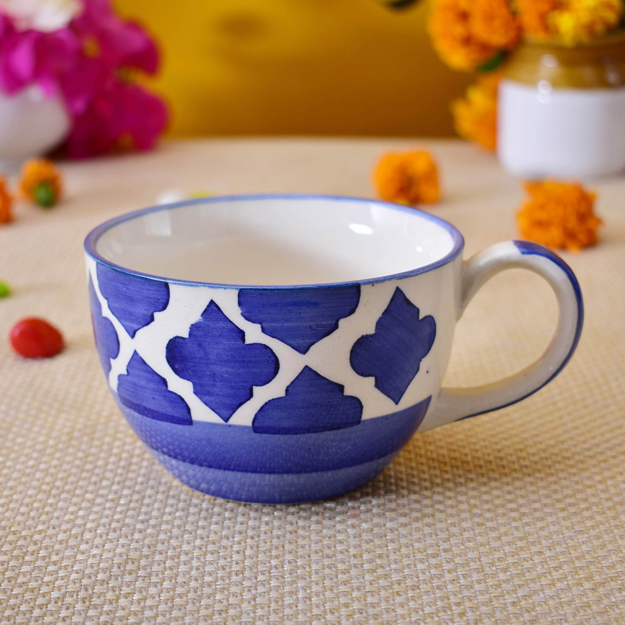 Kunhar Ceramic Soup Mug - Blue Chidi, 4 Piece, 350 ML