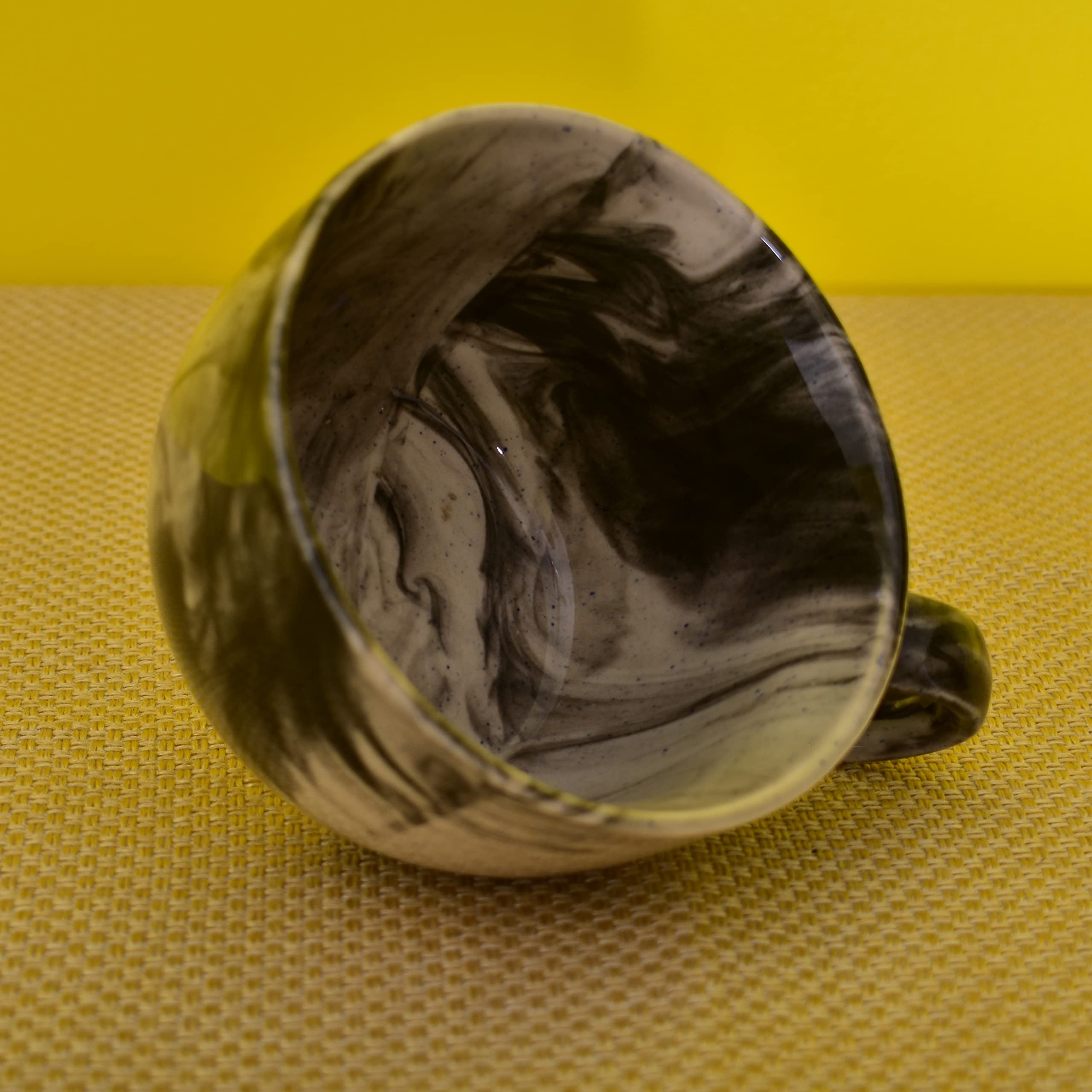 Kunhar Ceramic Soup Mug - Marble Black, 4 Piece, 350 ML