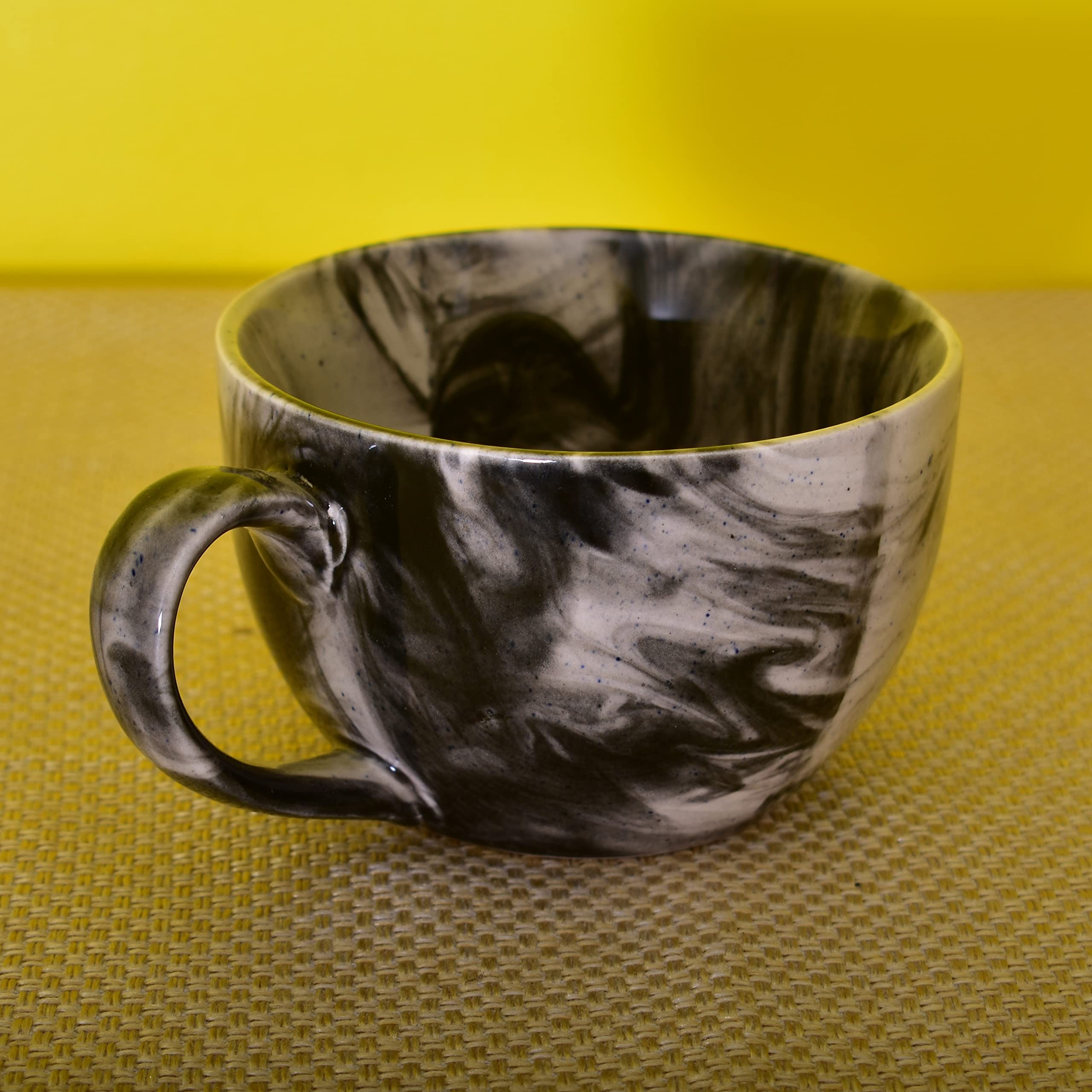 Kunhar Ceramic Soup Mug - Marble Black, 4 Piece, 350 ML