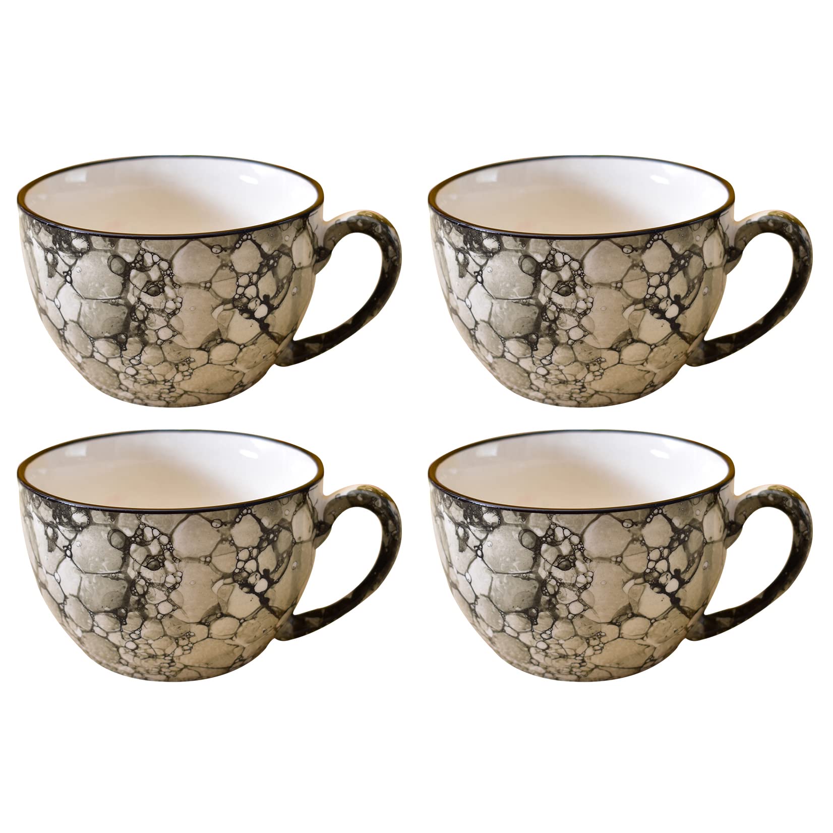 Kunhar Ceramic Soup Mug - Black Luster, 4 Piece, 350 ML