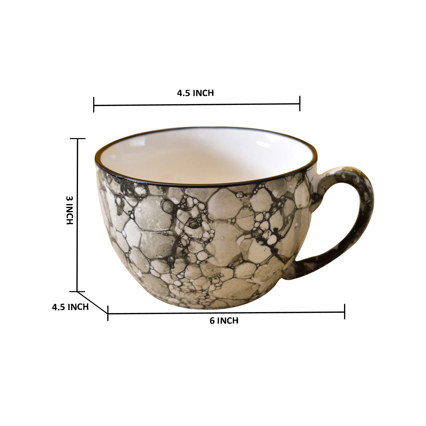 Kunhar Ceramic Soup Mug - Black Luster, 4 Piece, 350 ML