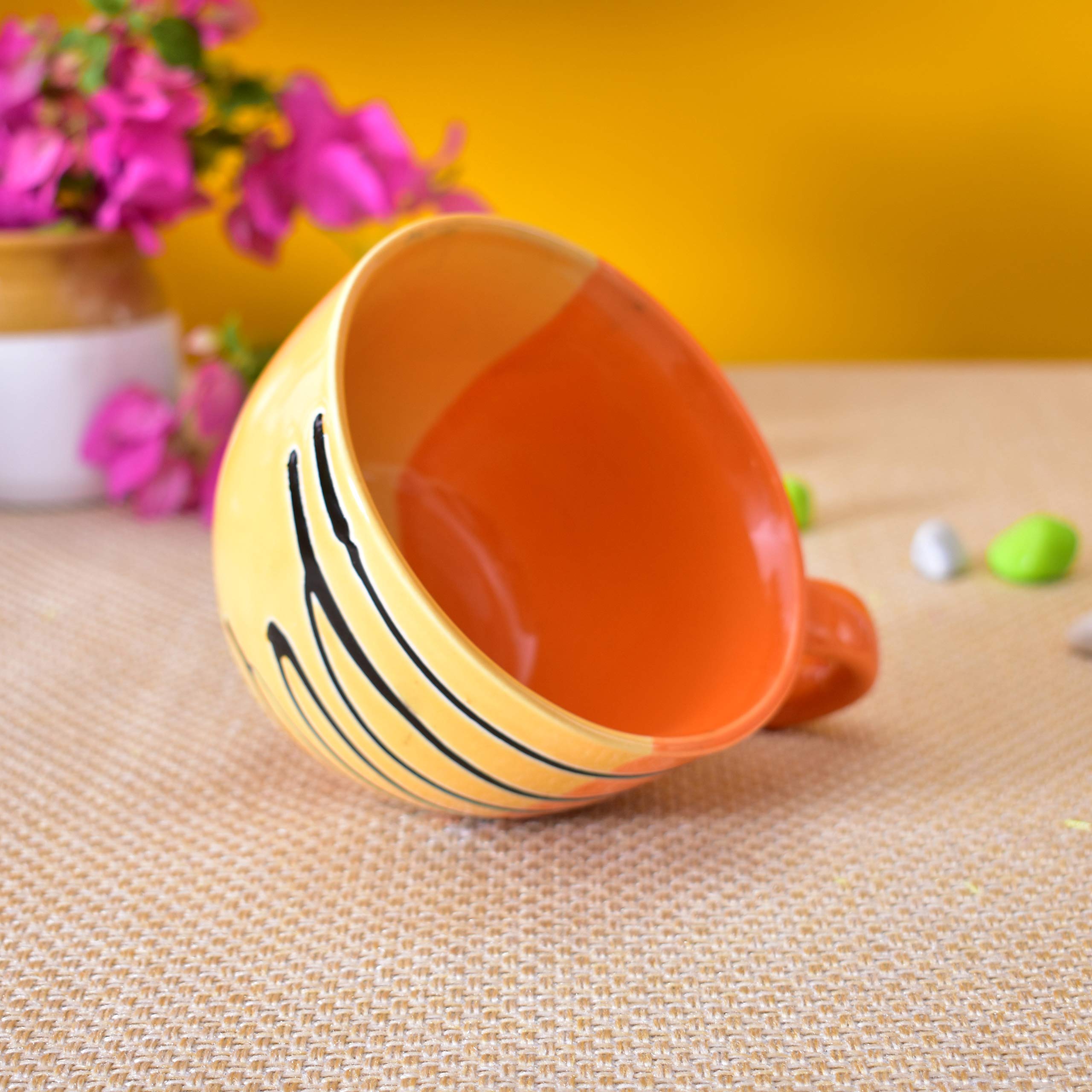 Kunhar Ceramic Soup Mug - Orange Yellow, 4 Piece, 350 ML