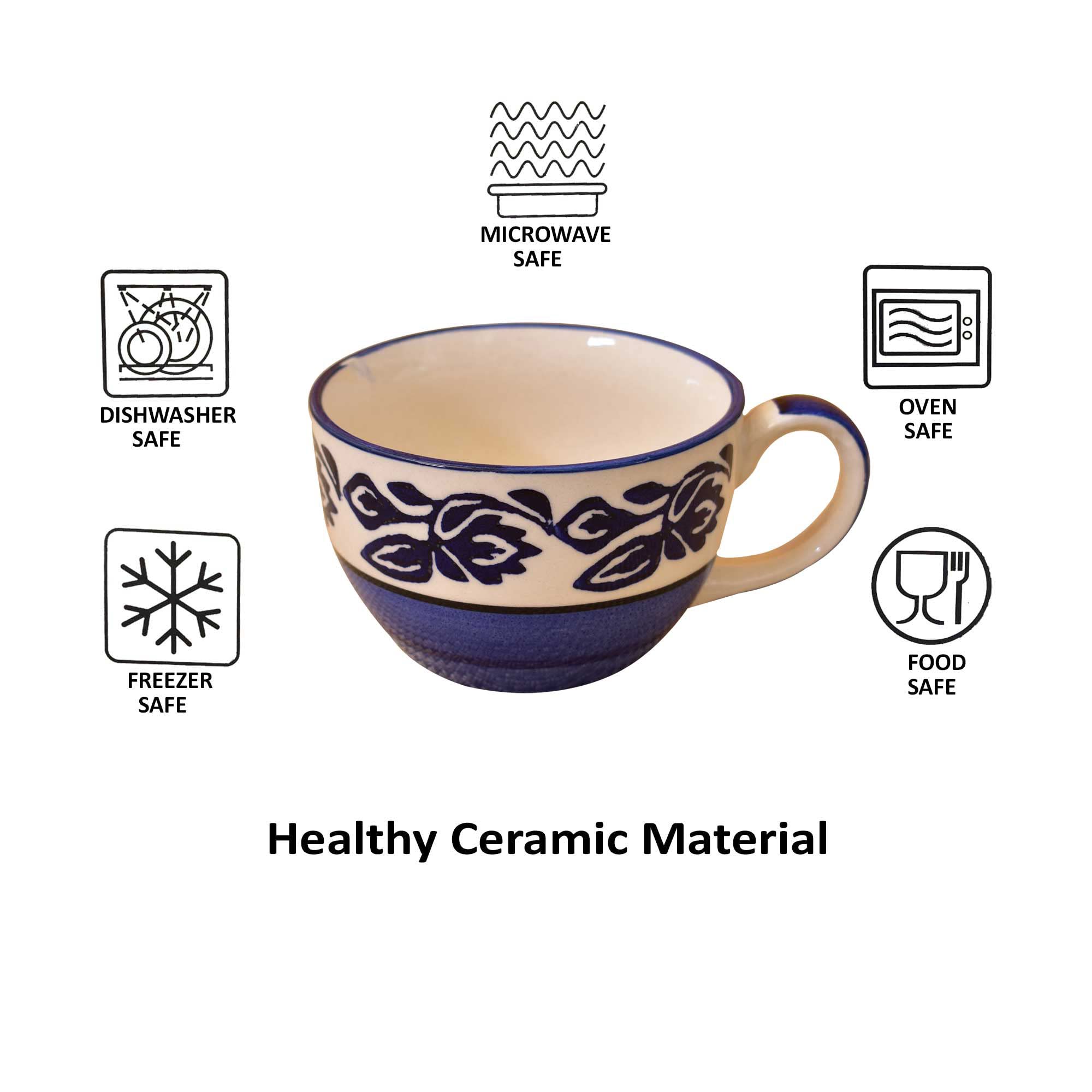 Kunhar Ceramic Soup Mug - Blue Vine, 4 Piece, 350 ML