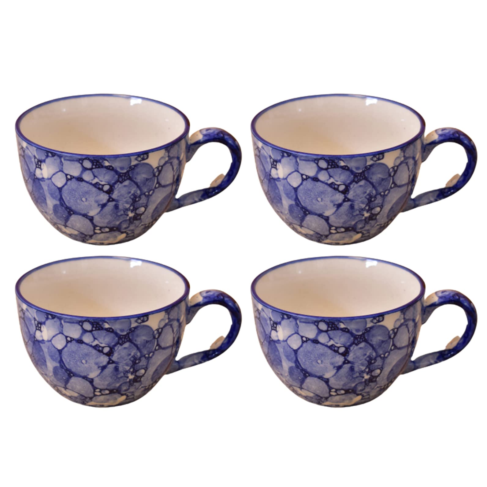 Kunhar Ceramic Soup Mug - Blue Luster, 4 Piece, 350 ML