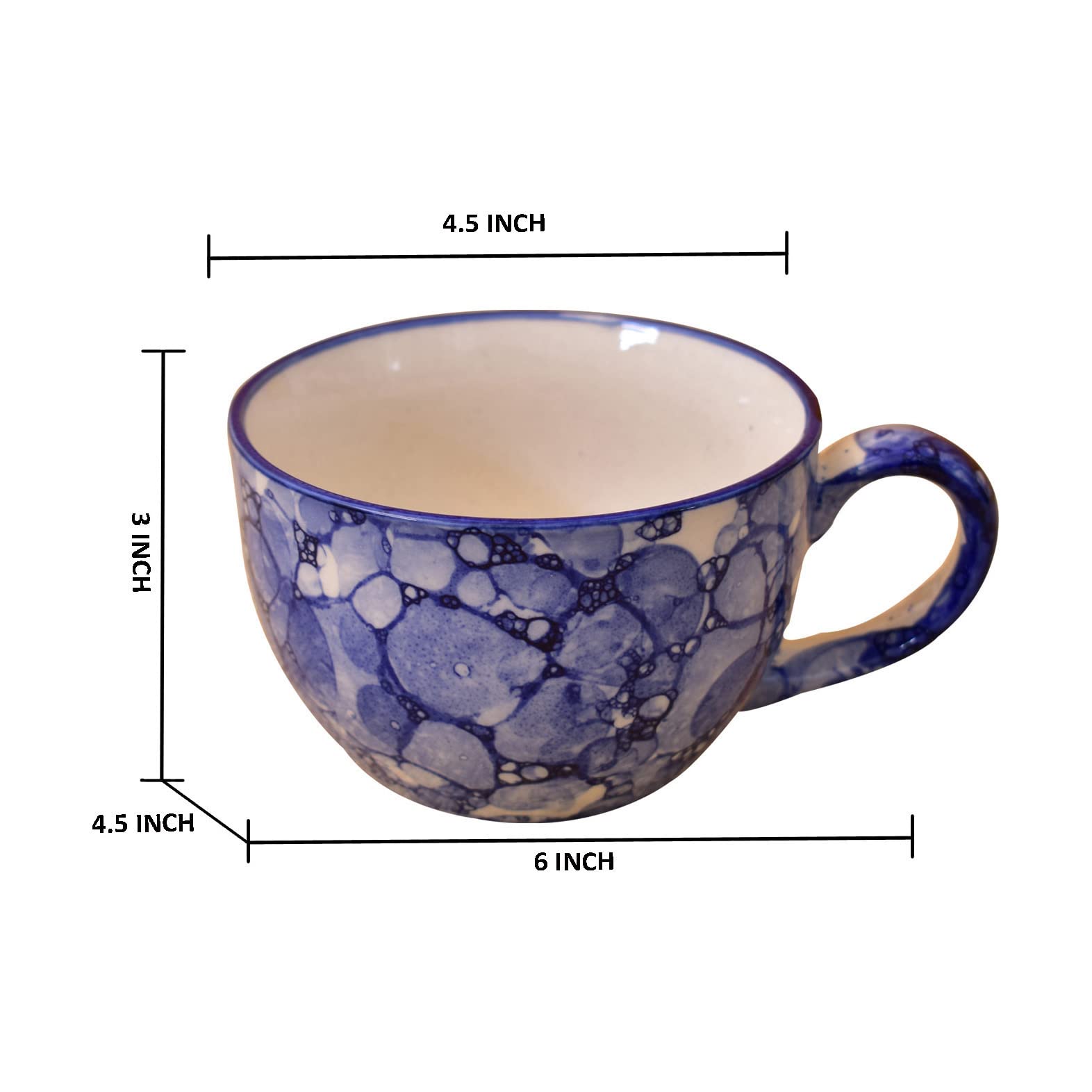 Kunhar Ceramic Soup Mug - Blue Luster, 4 Piece, 350 ML