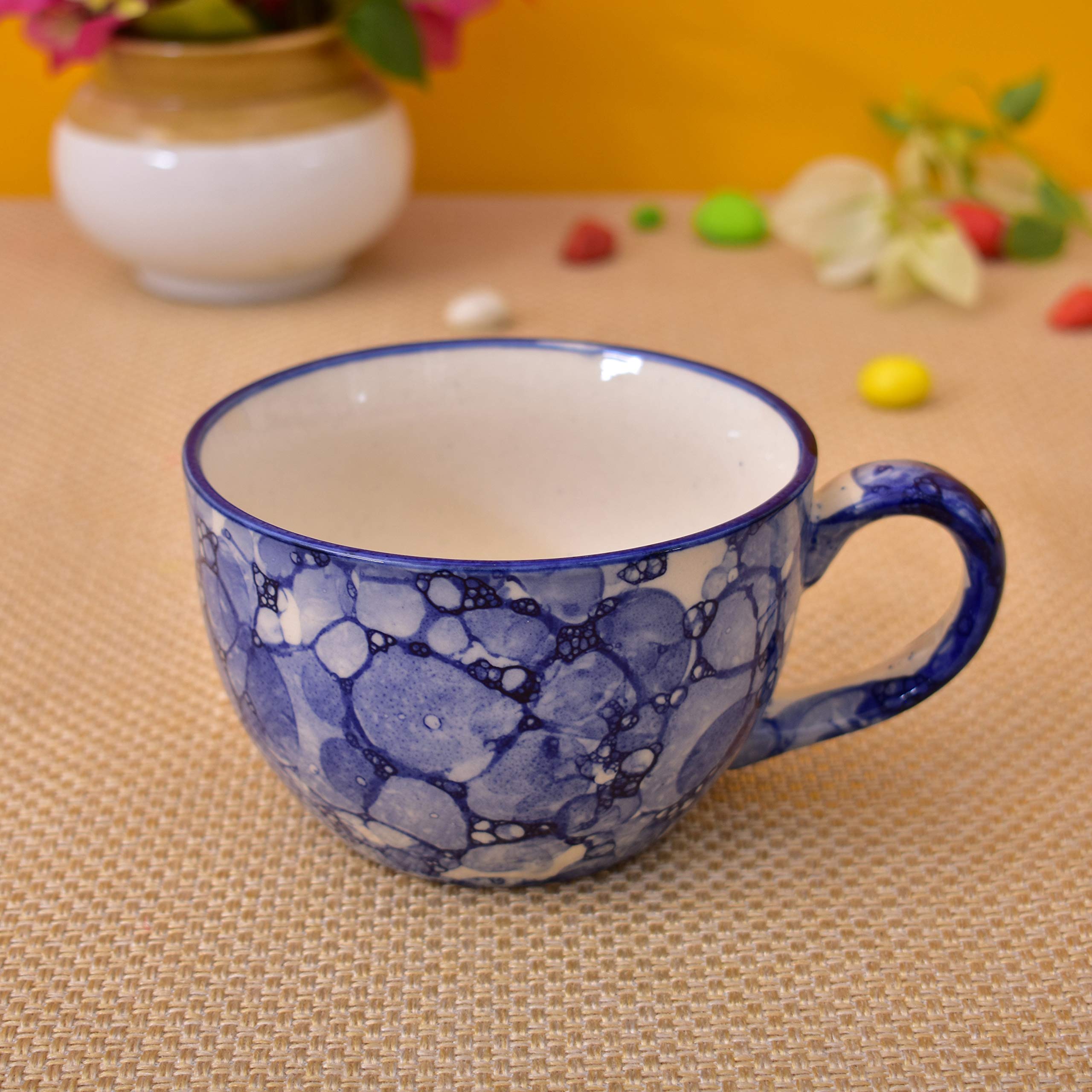Kunhar Ceramic Soup Mug - Blue Luster, 4 Piece, 350 ML