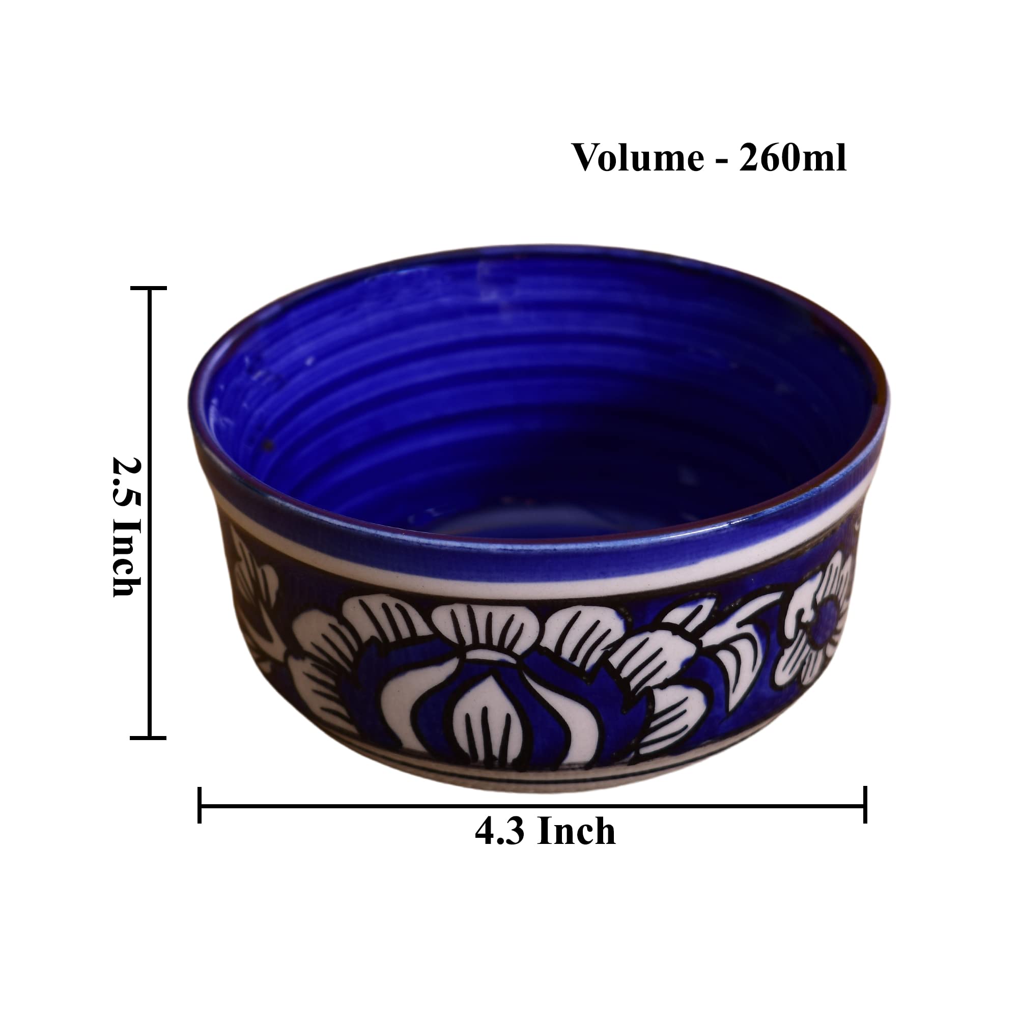 Kunhar Ceramic Bowls, Mughal Painting Ceramic Bowls - 260 ML, 2 Pieces, Blue