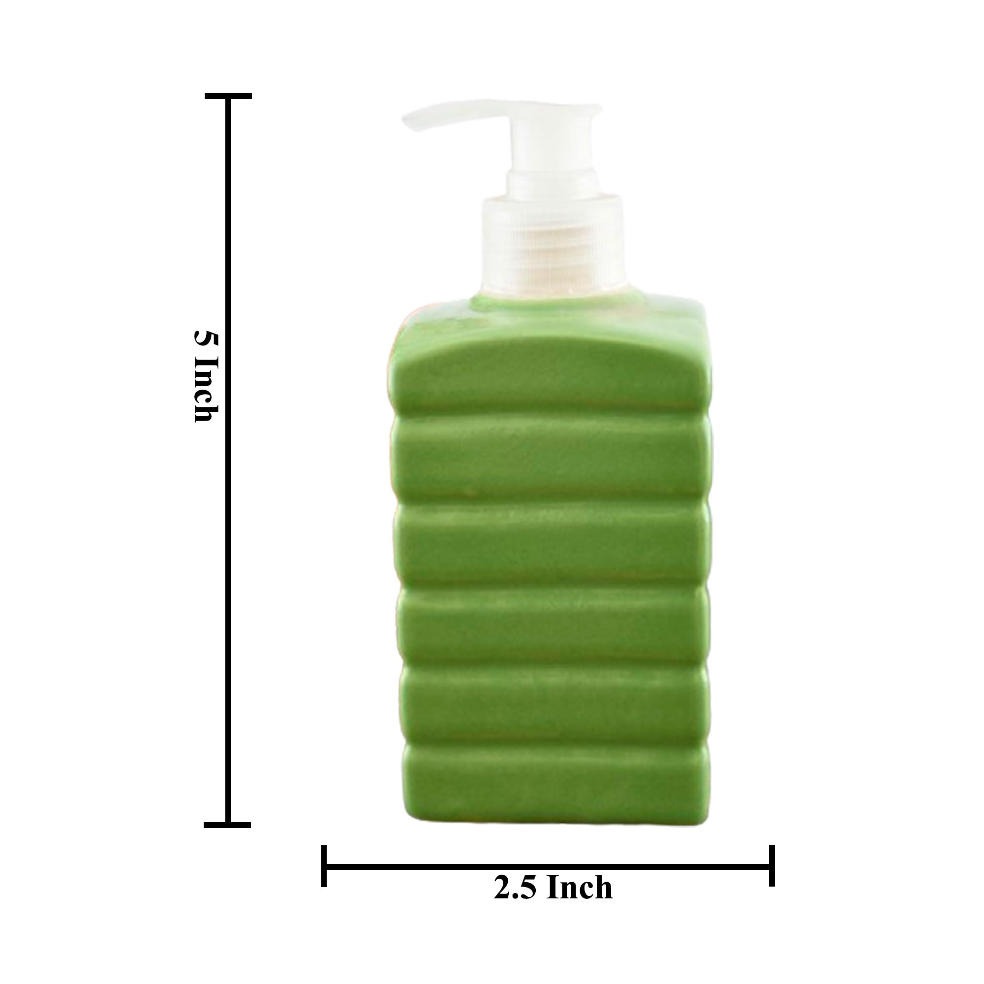 KunhaR Ceramic Long-Lasting Liquid Handwash Soap Dispenser for Bathroom | Handwash Bottle for Kitchen | Soap Dispenser for Wash Basin | Bathroom Accessories | 300 ml, Green Square