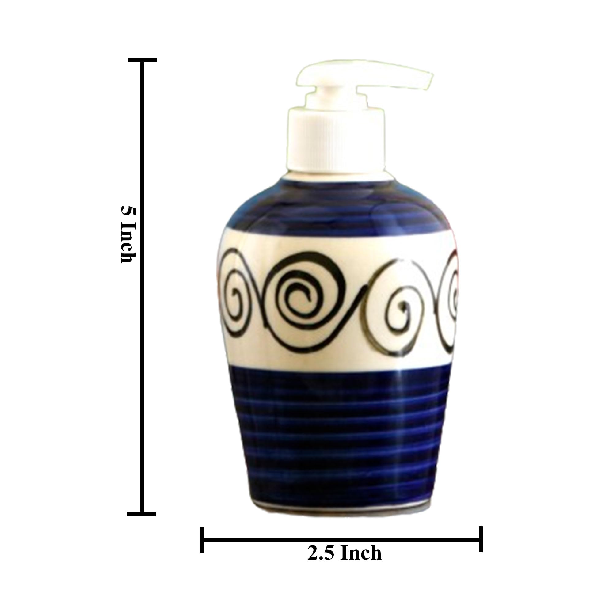 KunhaR Ceramic Long-Lasting Liquid Handwash Soap Dispenser for Bathroom | Handwash Bottle for Kitchen | Soap Dispenser for Wash Basin | Bathroom Accessories | 300 ml, Blue Round Line
