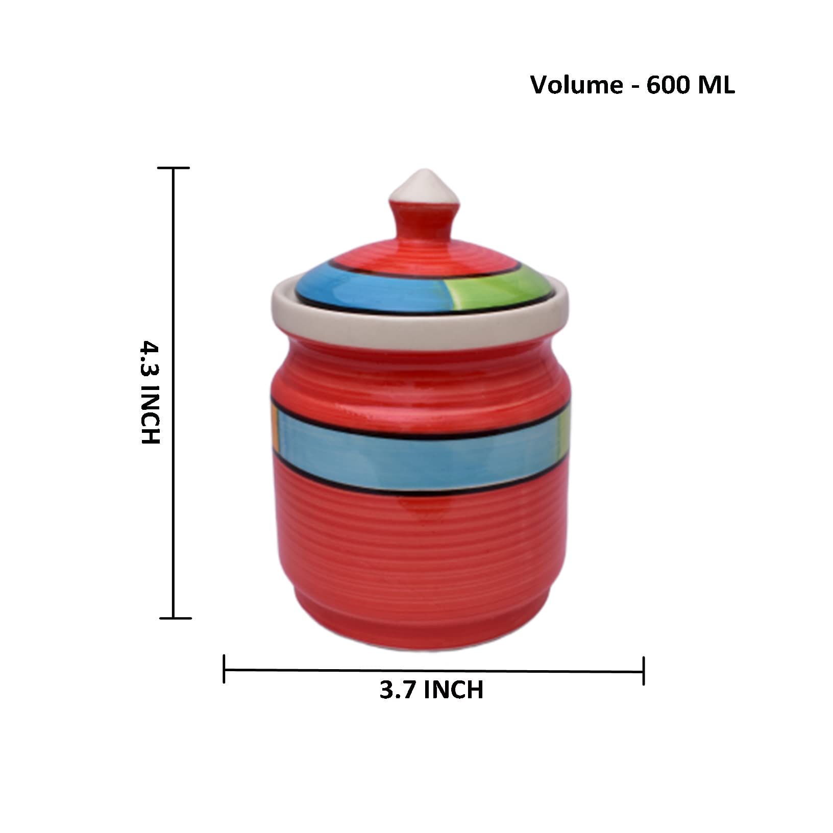 Kunhar Ceramic Jars (600ML) – Handcrafted Multipurpose Barni with Lid for Pickle, Chutney, Spices, Salt, Sugar – Kitchen Storage Containers, Red