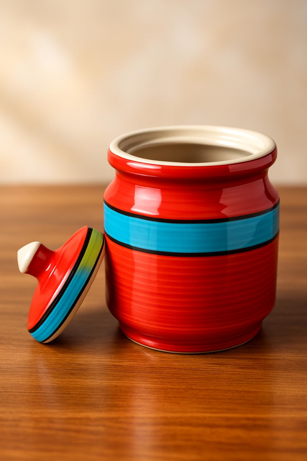 Kunhar Ceramic Jars (600ML) – Handcrafted Multipurpose Barni with Lid for Pickle, Chutney, Spices, Salt, Sugar – Kitchen Storage Containers, Red