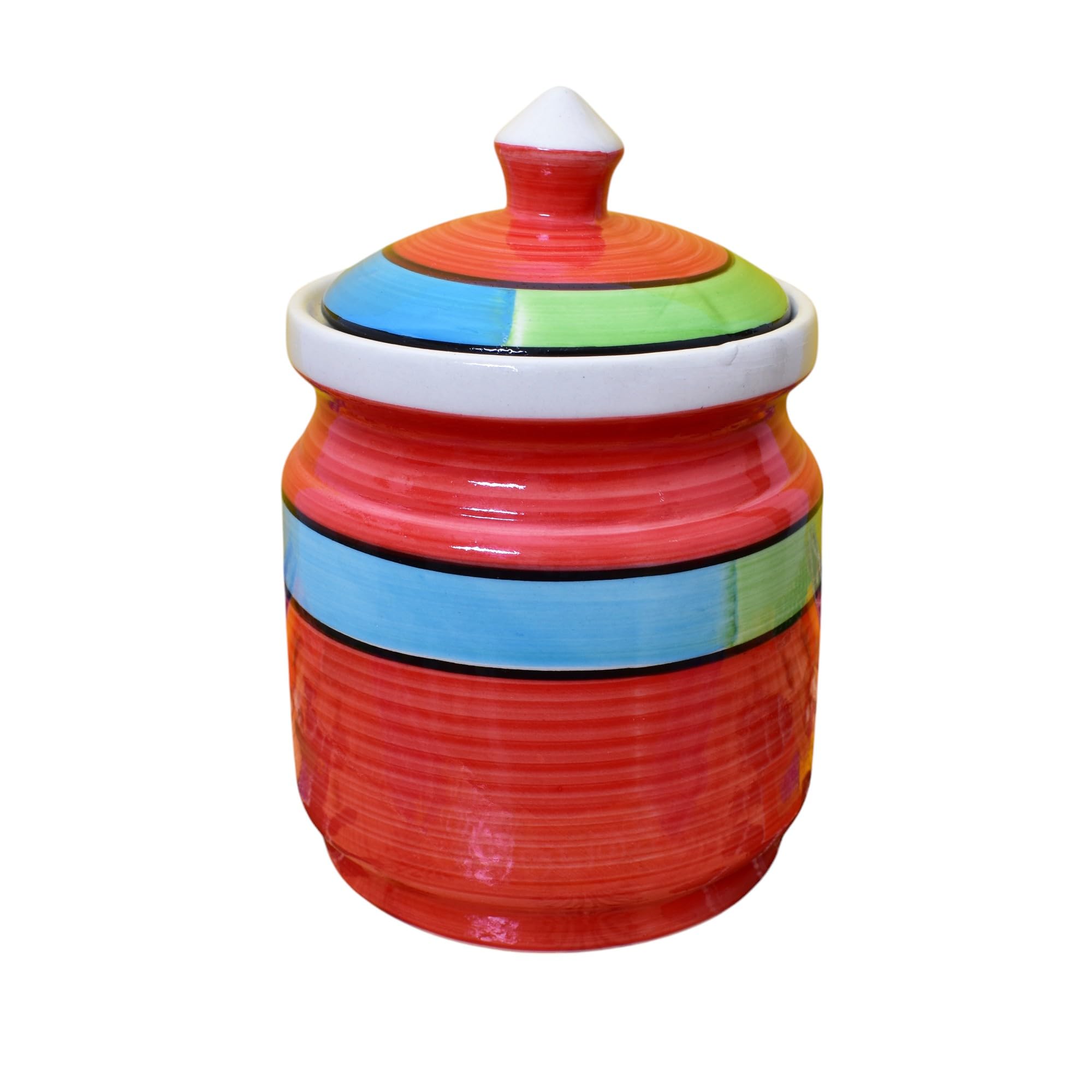 Kunhar Ceramic Jars (600ML) – Handcrafted Multipurpose Barni with Lid for Pickle, Chutney, Spices, Salt, Sugar – Kitchen Storage Containers, Red