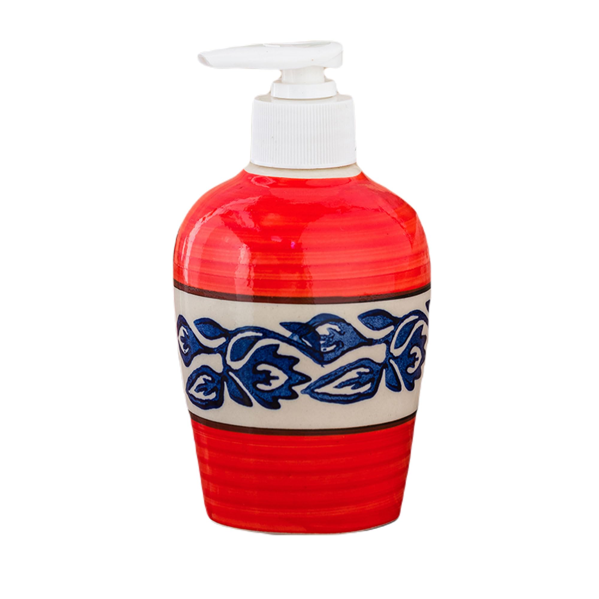 KunhaR Ceramic Long-Lasting Liquid Handwash Soap Dispenser for Bathroom | Handwash Bottle for Kitchen | Soap Dispenser for Wash Basin | Bathroom Accessories | 300 ml, Red Blue Vine