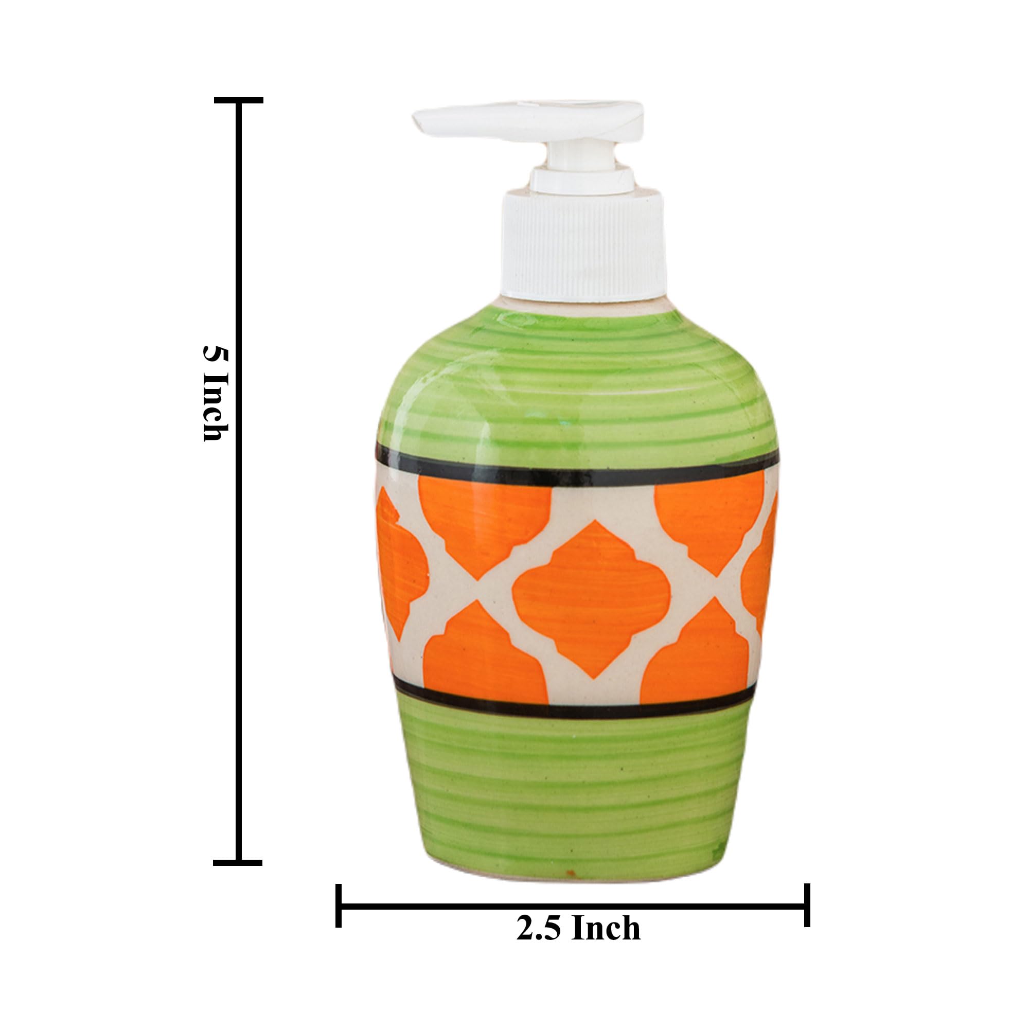 KunhaR Ceramic Long-Lasting Liquid Handwash Soap Dispenser for Bathroom | Handwash Bottle for Kitchen | Soap Dispenser for Wash Basin | Bathroom Accessories | 300 ml, Green Orange Chidi