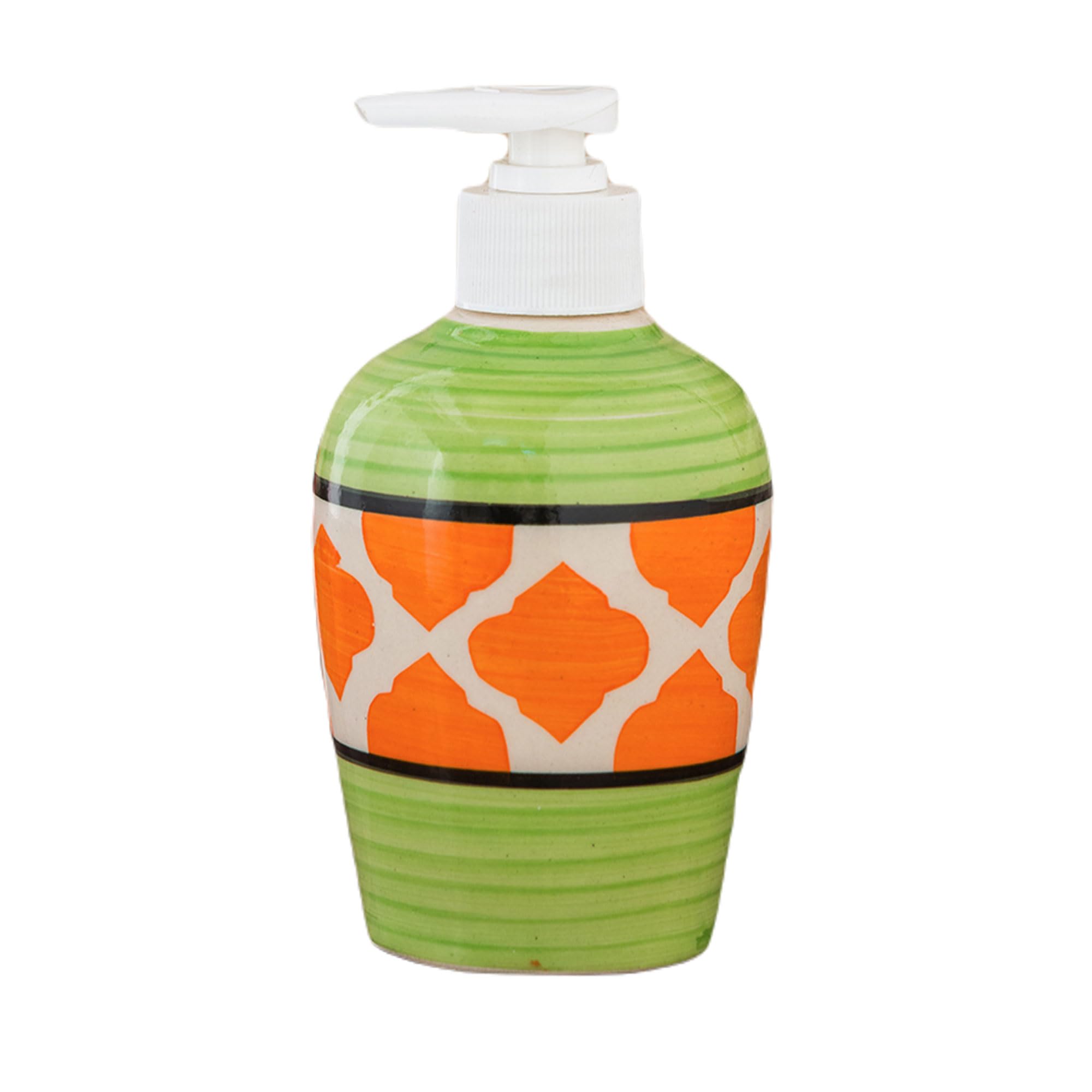 KunhaR Ceramic Long-Lasting Liquid Handwash Soap Dispenser for Bathroom | Handwash Bottle for Kitchen | Soap Dispenser for Wash Basin | Bathroom Accessories | 300 ml, Green Orange Chidi