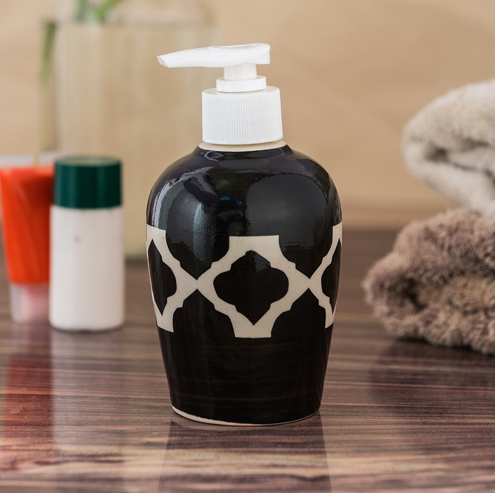 KunhaR Ceramic Long-Lasting Liquid Handwash Soap Dispenser for Bathroom | Handwash Bottle for Kitchen | Soap Dispenser for Wash Basin | Bathroom Accessories | 300 ml, Black Chidi