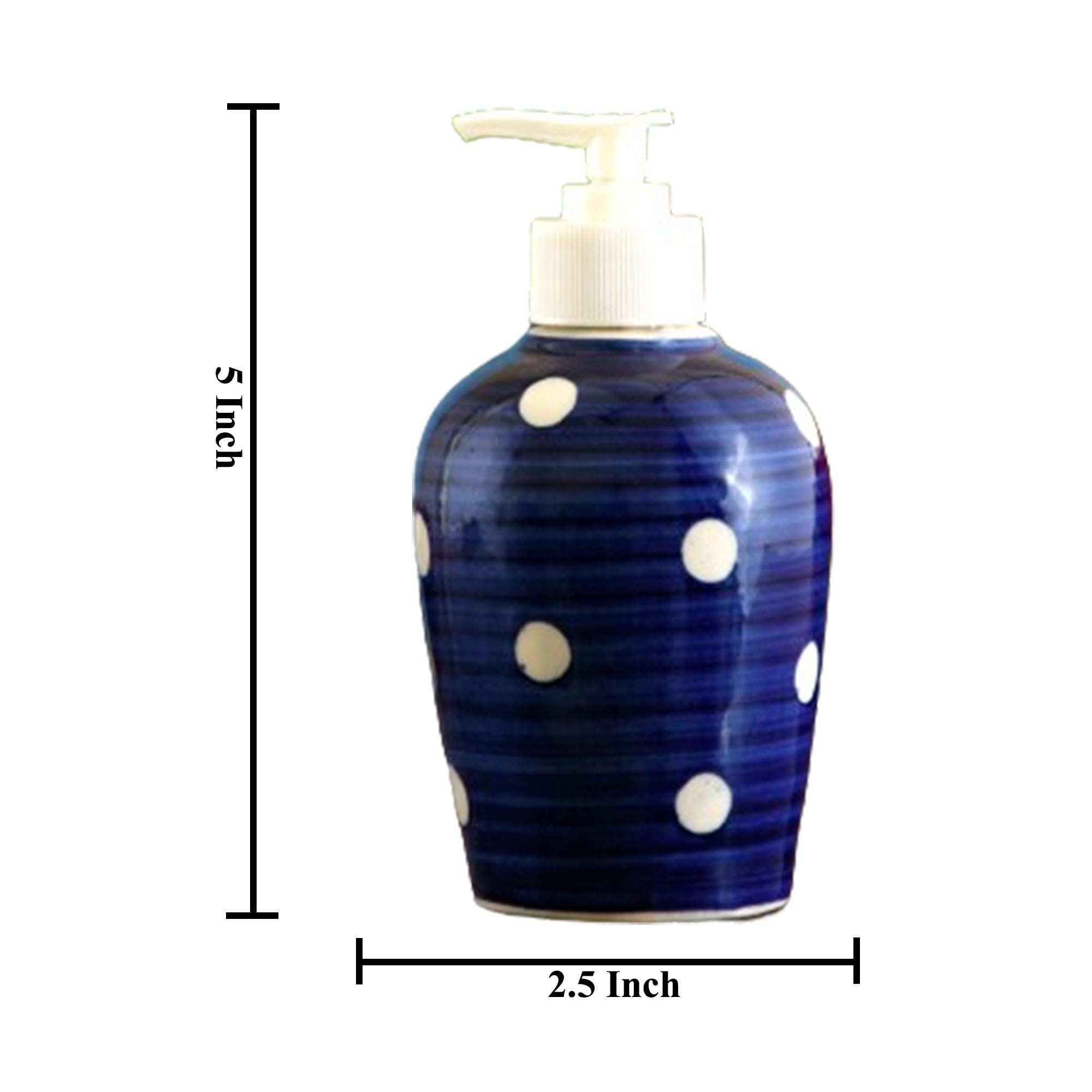 KunhaR Ceramic Long-Lasting Liquid Handwash Soap Dispenser for Bathroom | Handwash Bottle for Kitchen | Soap Dispenser for Wash Basin | Bathroom Accessories | 300 ml, Blue Dot