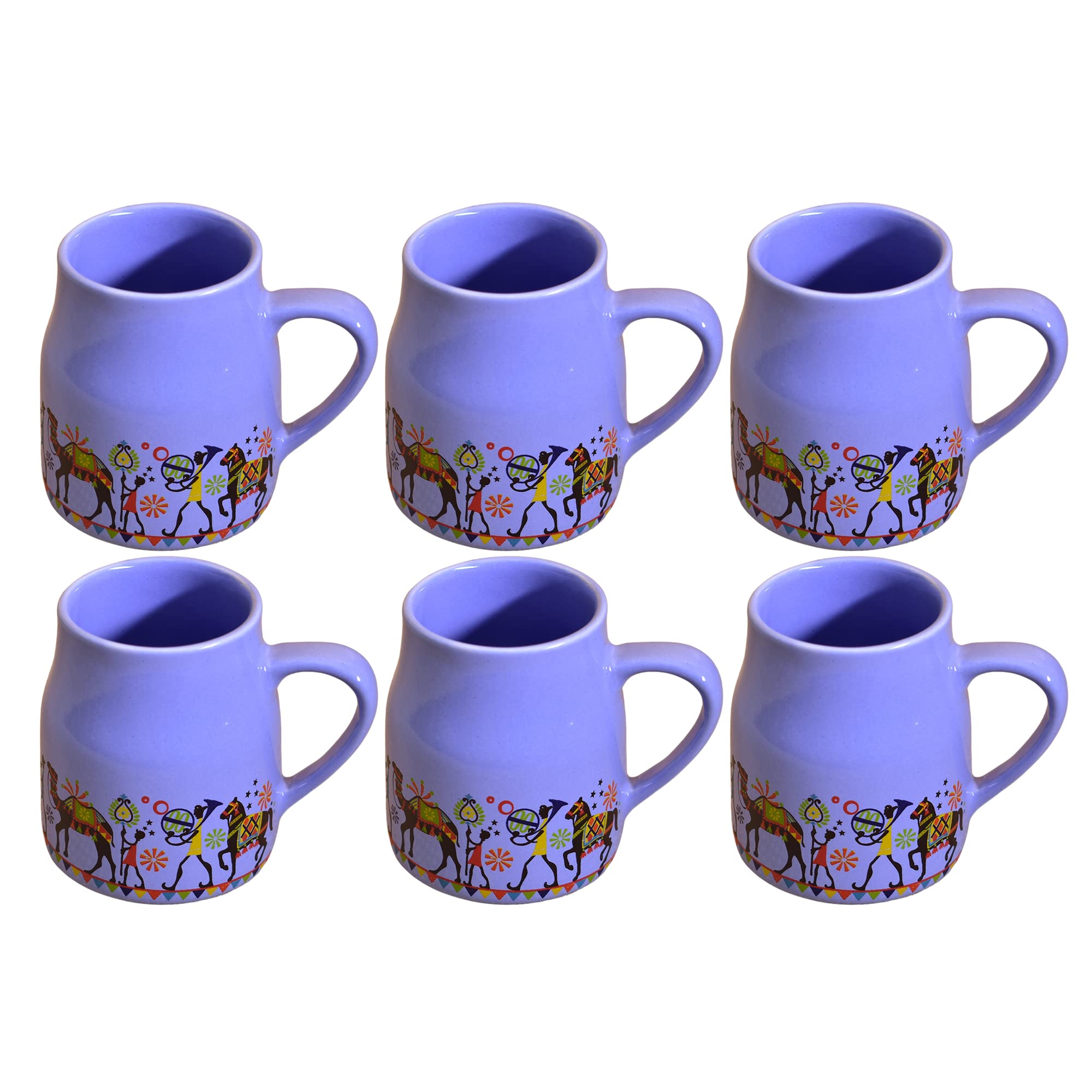 Kunhar Ceramic Tea Cups, Coffee Cups - 6 Pieces, Soft Blue, 160 Ml