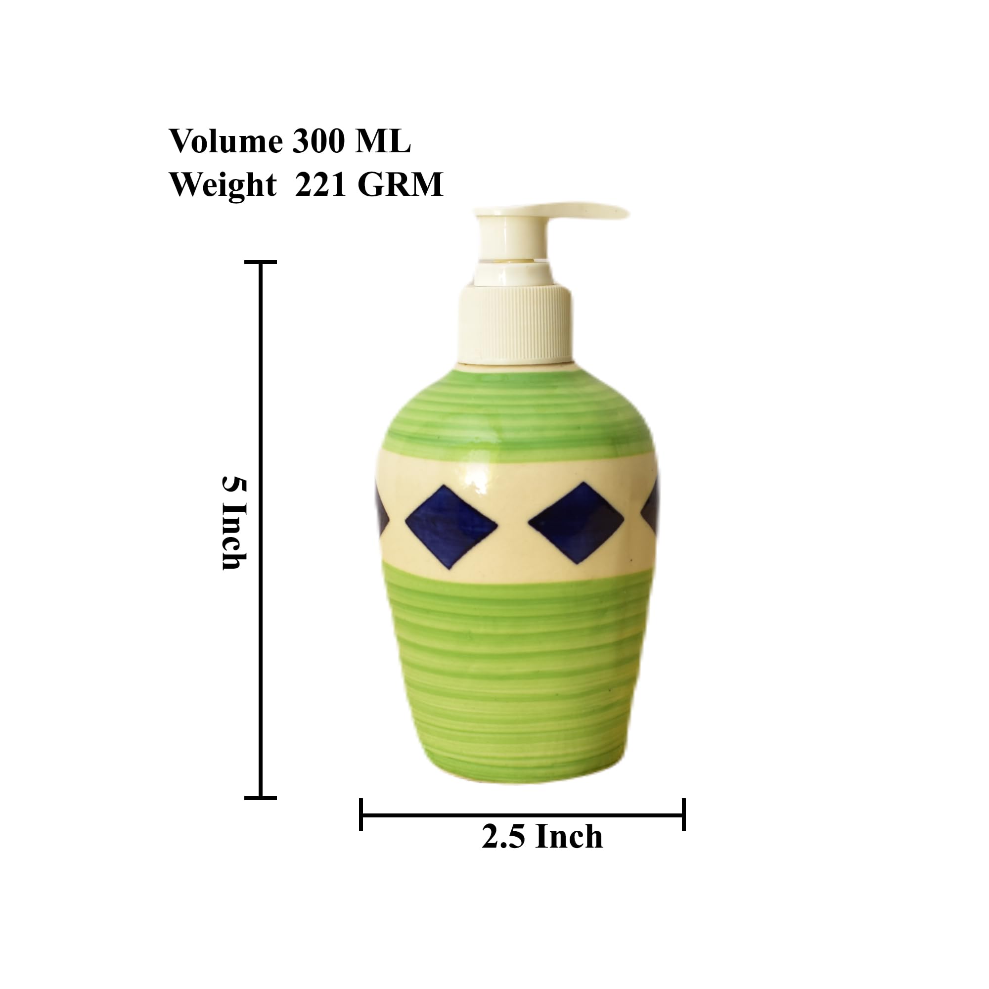 KunhaR Ceramic Long-Lasting Liquid Handwash Soap Dispenser for Bathroom | Handwash Bottle for Kitchen | Soap Dispenser for Wash Basin | Bathroom Accessories | 300 ml, Tan Green