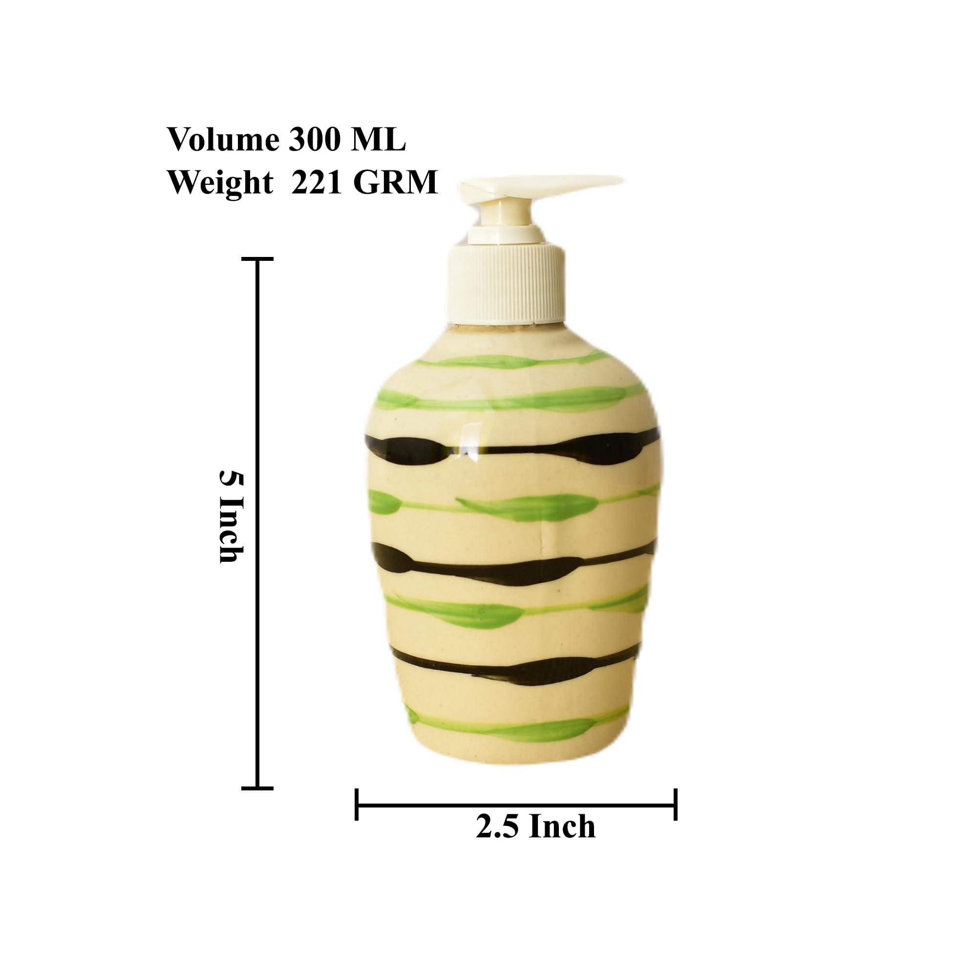 KunhaR Ceramic Long-Lasting Liquid Handwash Soap Dispenser for Bathroom | Handwash Bottle for Kitchen | Soap Dispenser for Wash Basin | Bathroom Accessories | 300 ml, Green Peas