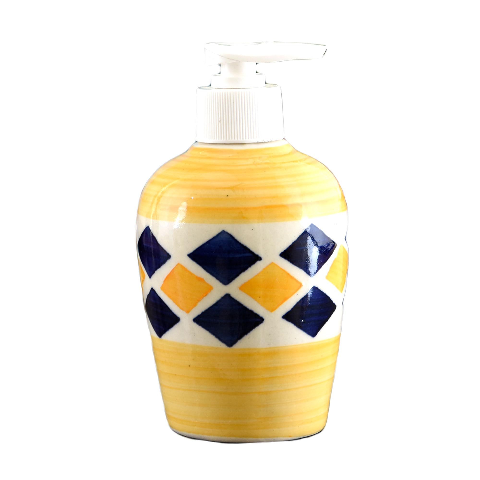 KunhaR Ceramic Long-Lasting Liquid Handwash Soap Dispenser for Bathroom | Handwash Bottle for Kitchen | Soap Dispenser for Wash Basin | Bathroom Accessories | 300 ml, Yellow Brick, 2 Pieces