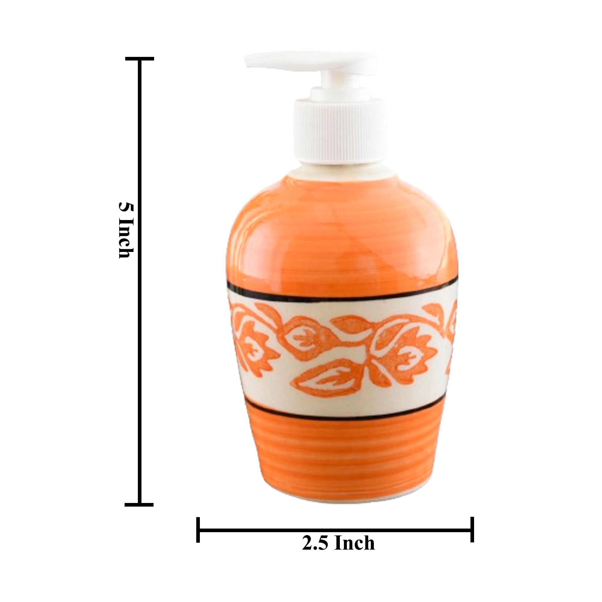 KunhaR Ceramic Long-Lasting Liquid Handwash Soap Dispenser for Bathroom | Handwash Bottle for Kitchen | Soap Dispenser for Wash Basin | Bathroom Accessories | 300 ml, Orange Vine, 2 Pieces
